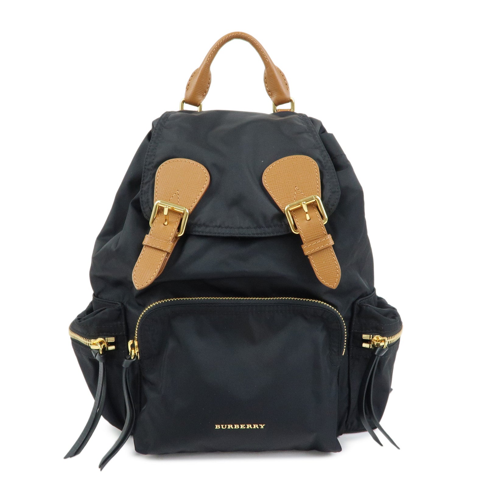 BURBERRY Nylon Leather Backpack Rucksack Gold Chain Black