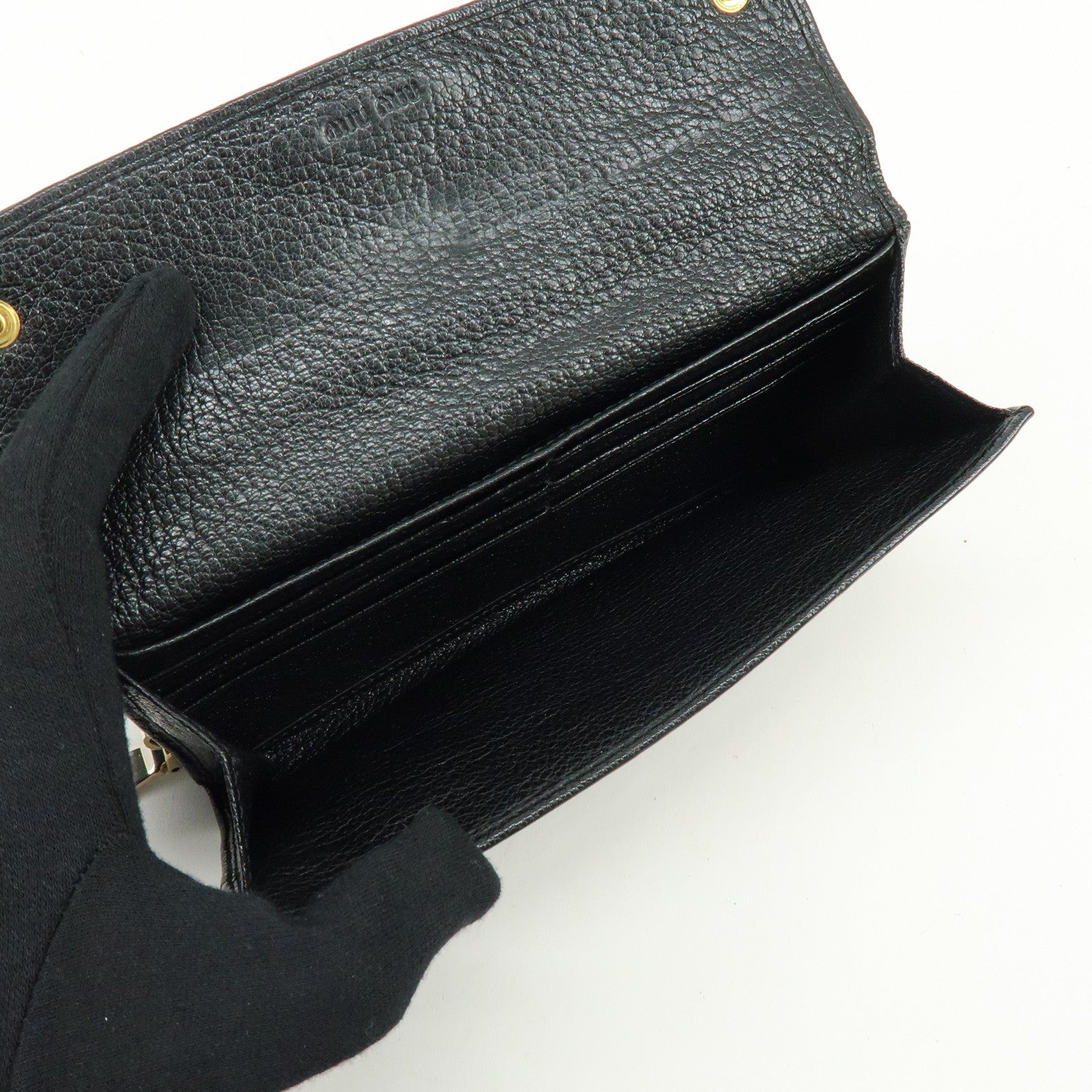 MIU MIU Leather Long Flap Round Zip Wallet Black 5M1344