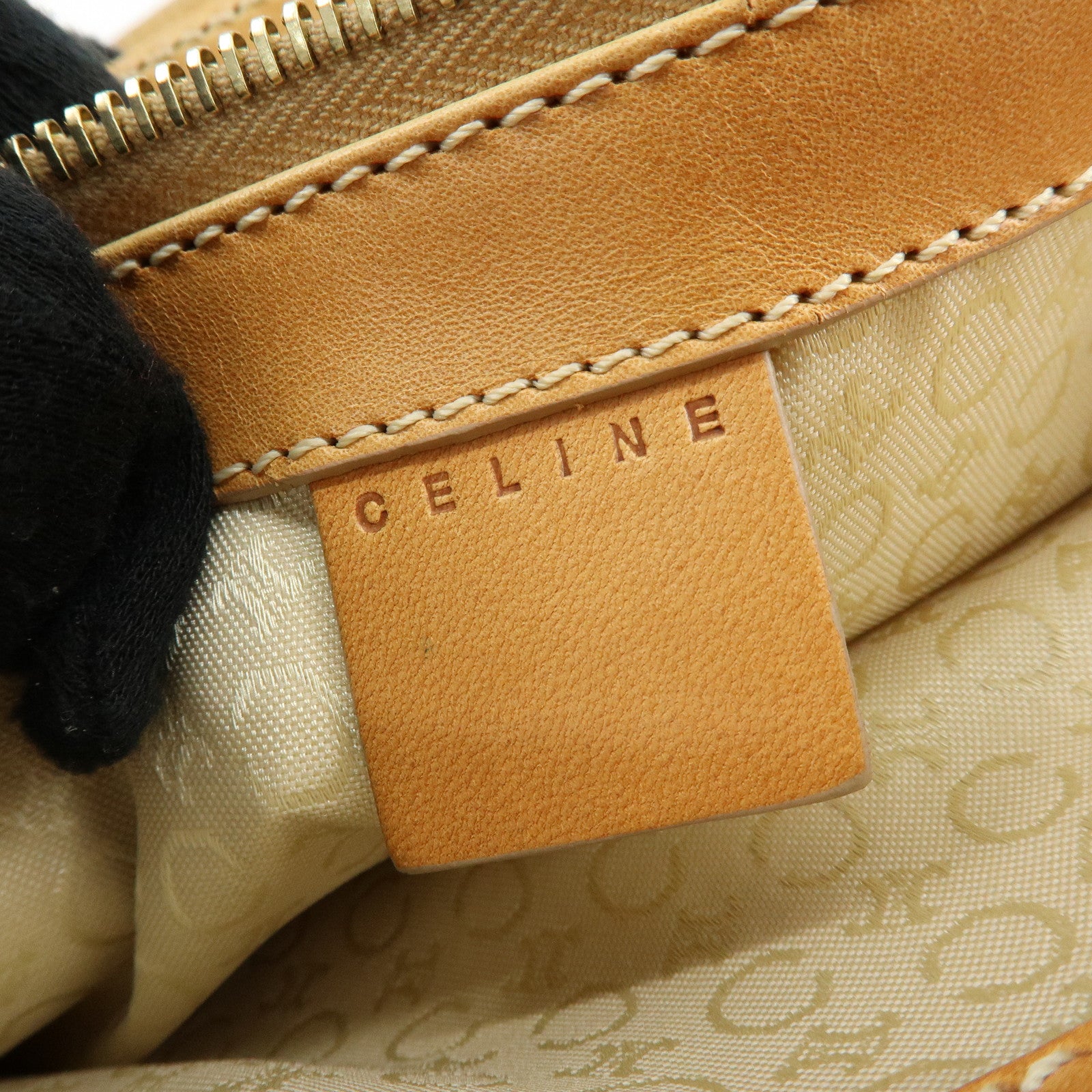 CELINE C Macadam Suede Leather Hand Bag Tote Bag Light Green