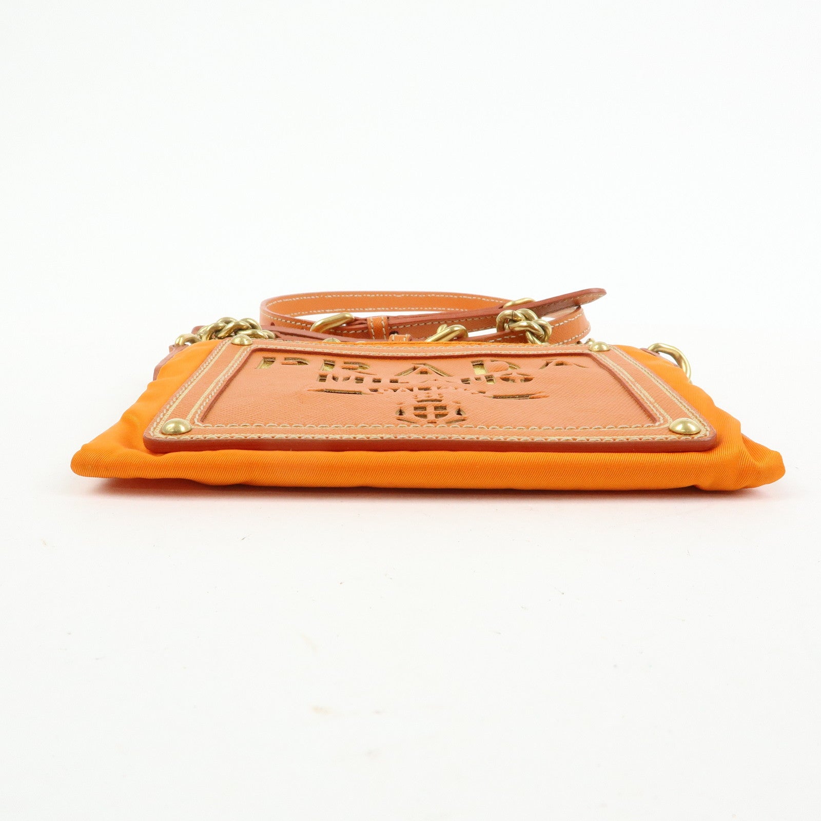 PRADA Nylon Leather Chain Shoulder Bag Crossbody Bag Papaya Orange