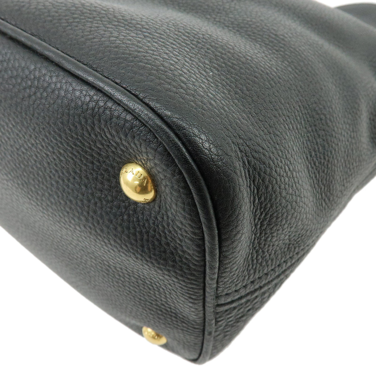 PRADA Logo Leather Shoulder Bag Hand Bag Tote Bag Black