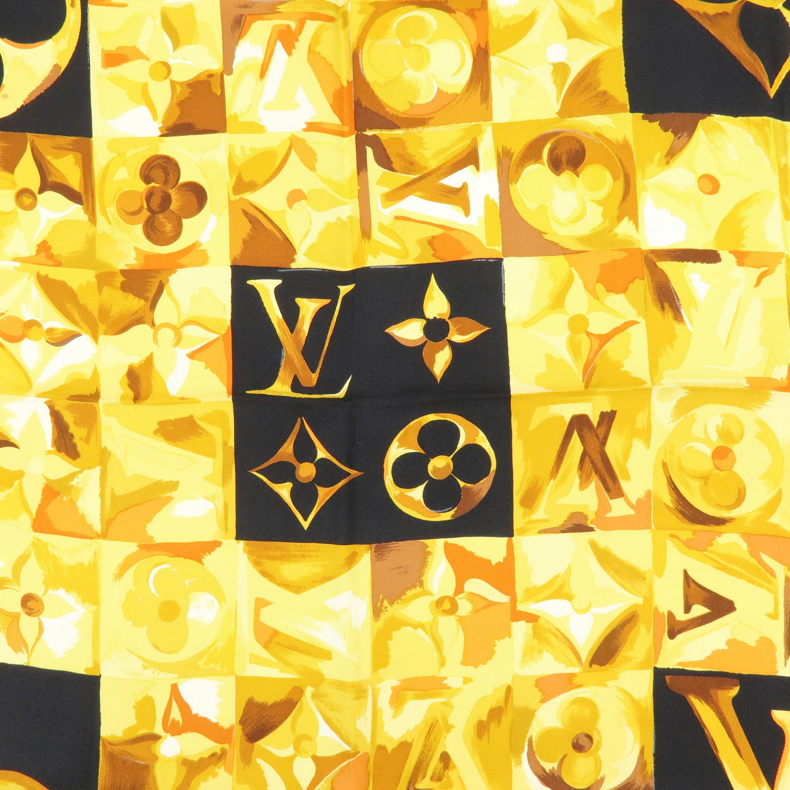 Louis Vuitton Silk 100% Scarf Carre Au fil du temps Black Brown