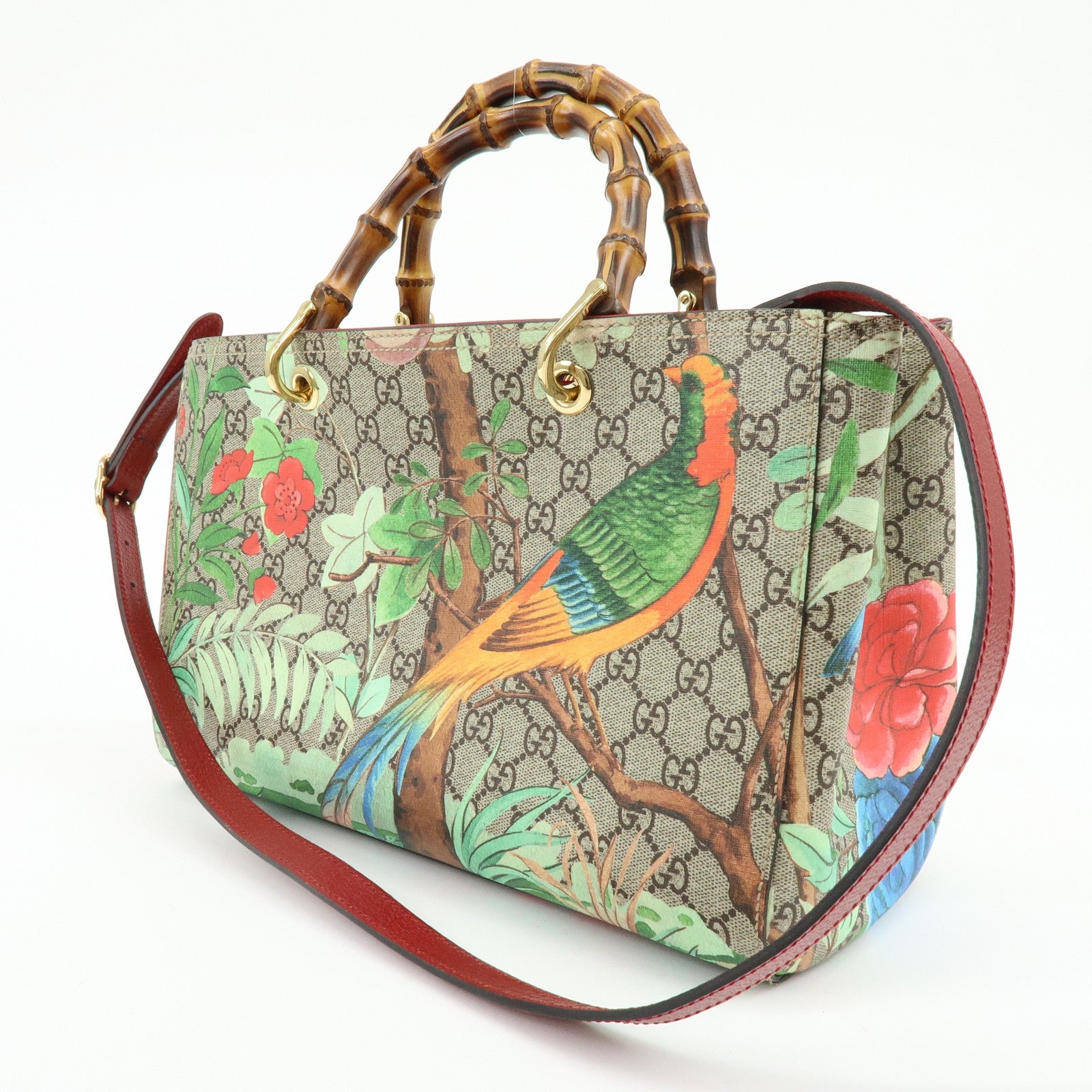 GUCCI Tian Bamboo Shopper Medium GG Supreme Leather 2WAY Bag 323660