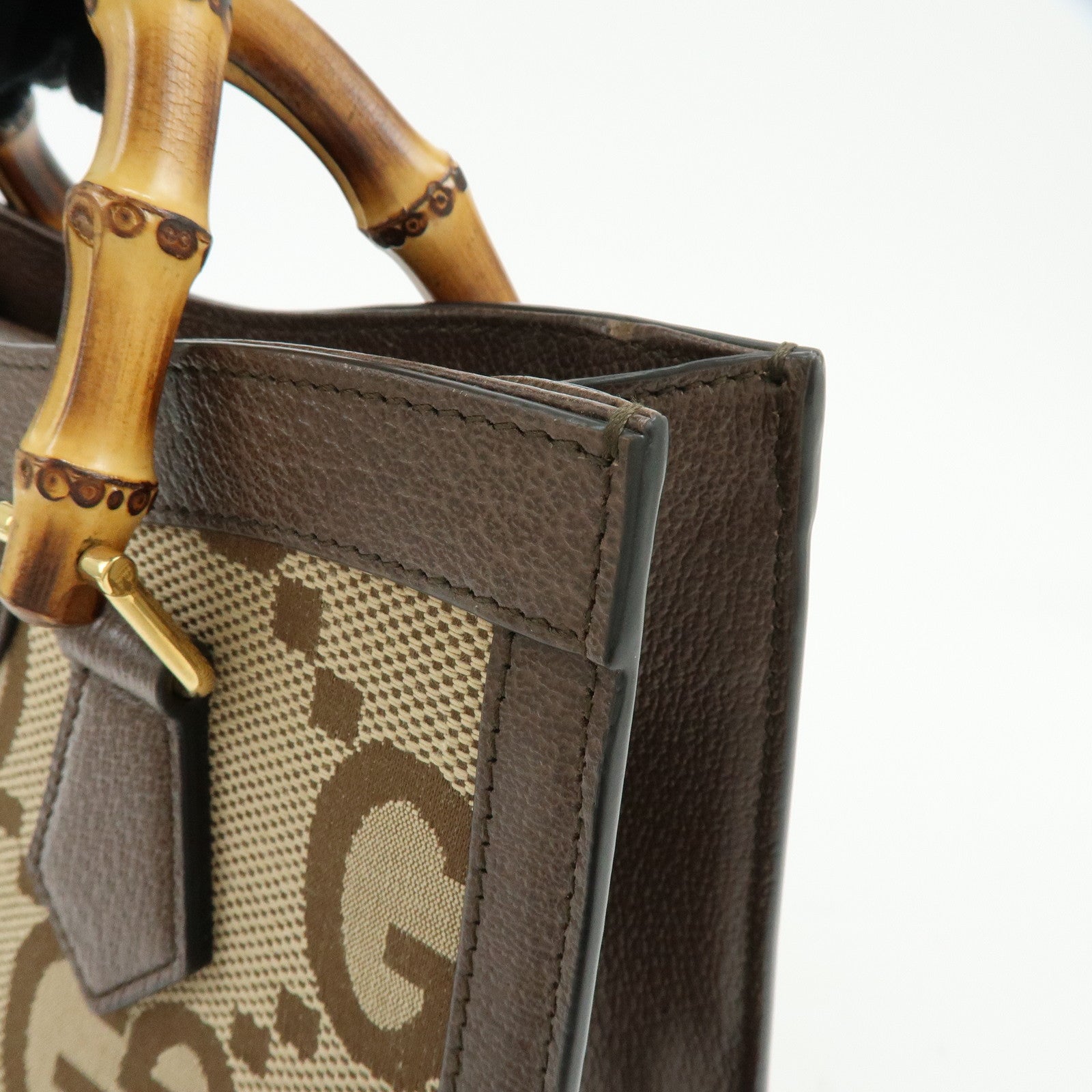 GUCCI Bamboo Double G Diana Jumbo GG Canvas 2Way Bag Tote Bag 660195