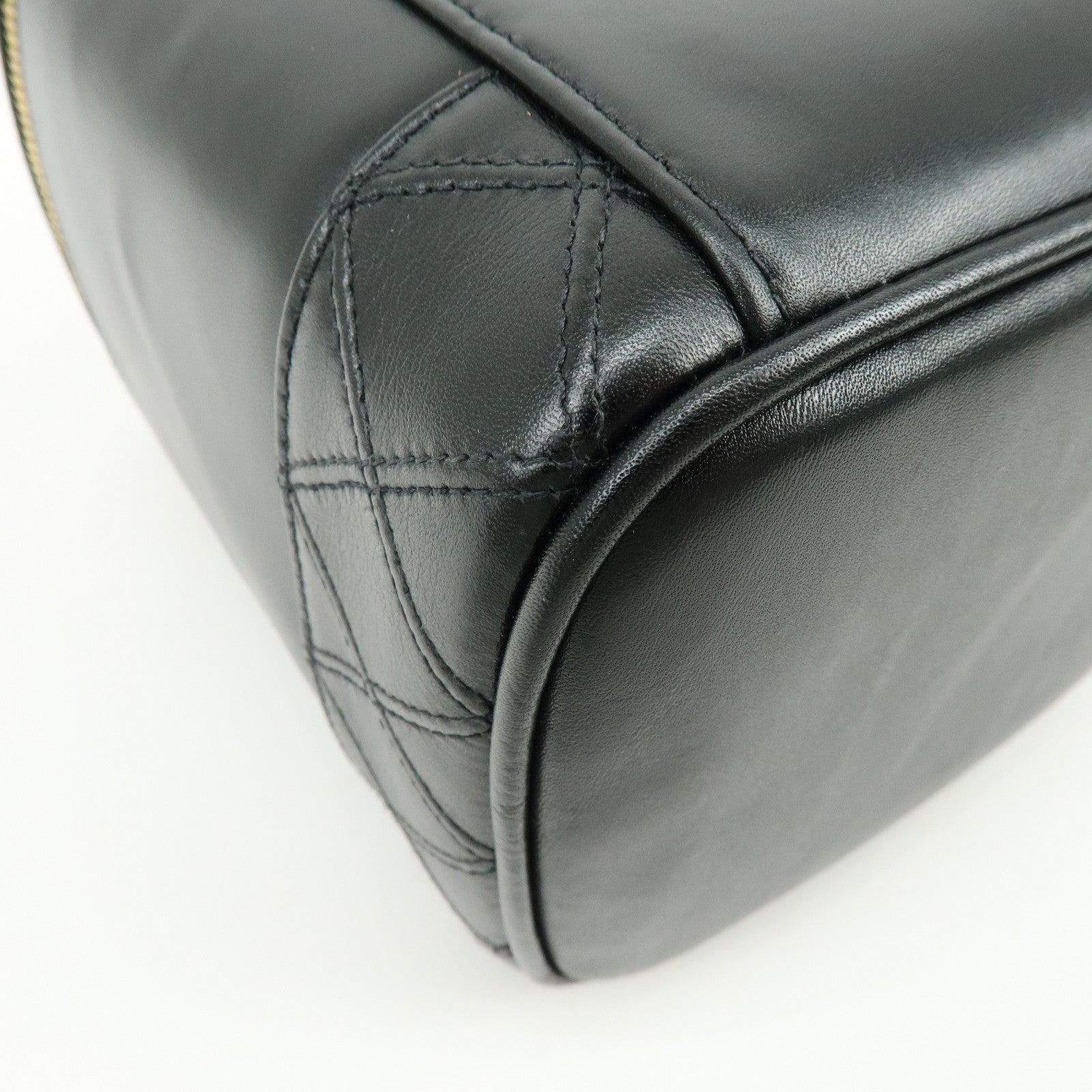 CHANEL Bicolore Lamb Skin Vanity Bag Hand Bag Black A01619