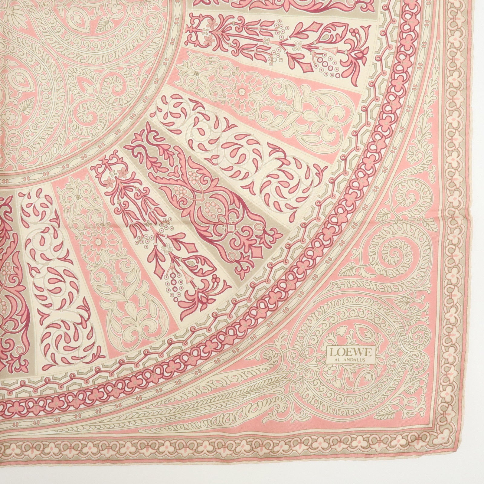 LOEWE Set of 2 Silk 100% Scarf VELAZQUEZ Paisley Pink Gold