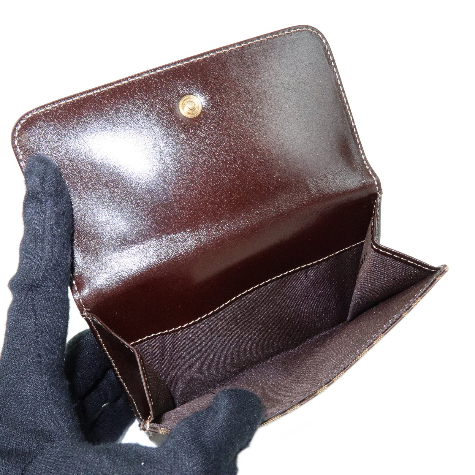 FENDI Zucchino Patent Leather Bi-fold Compact Wallet Beige Brown 16348