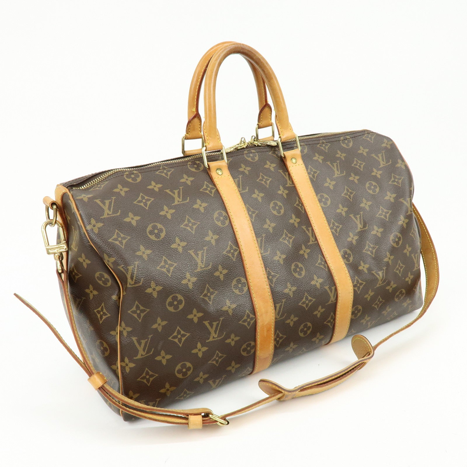Louis Vuitton Monogram Keep All Bandouliere 45 Boston Bag Brown M41418