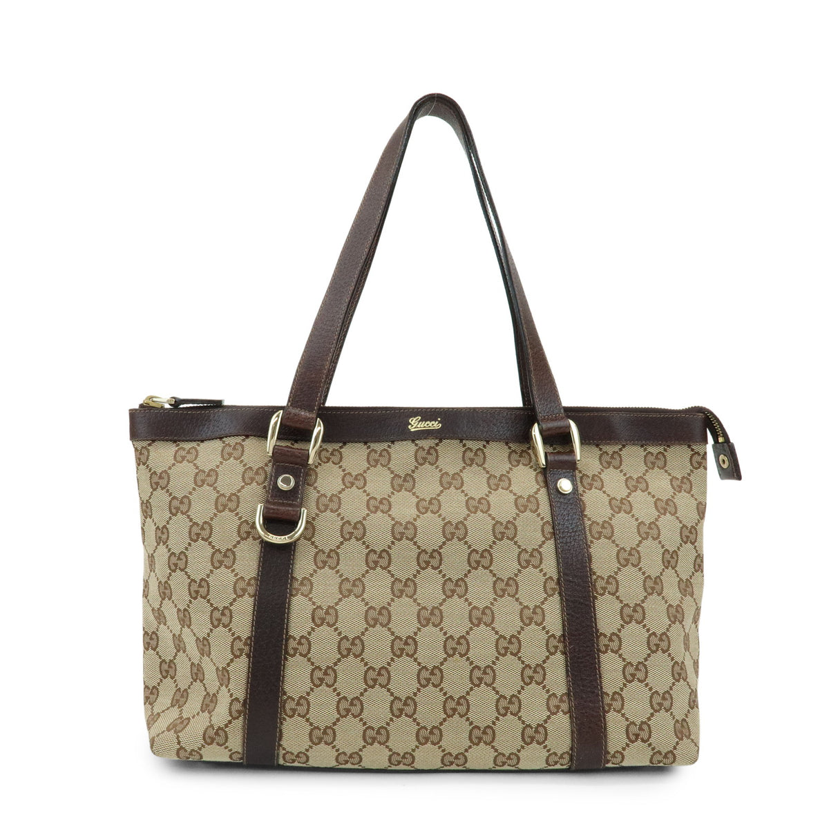 GUCCI Abbey GG Canvas Leather Tote Bag Hand Bag Beige Brown 141470