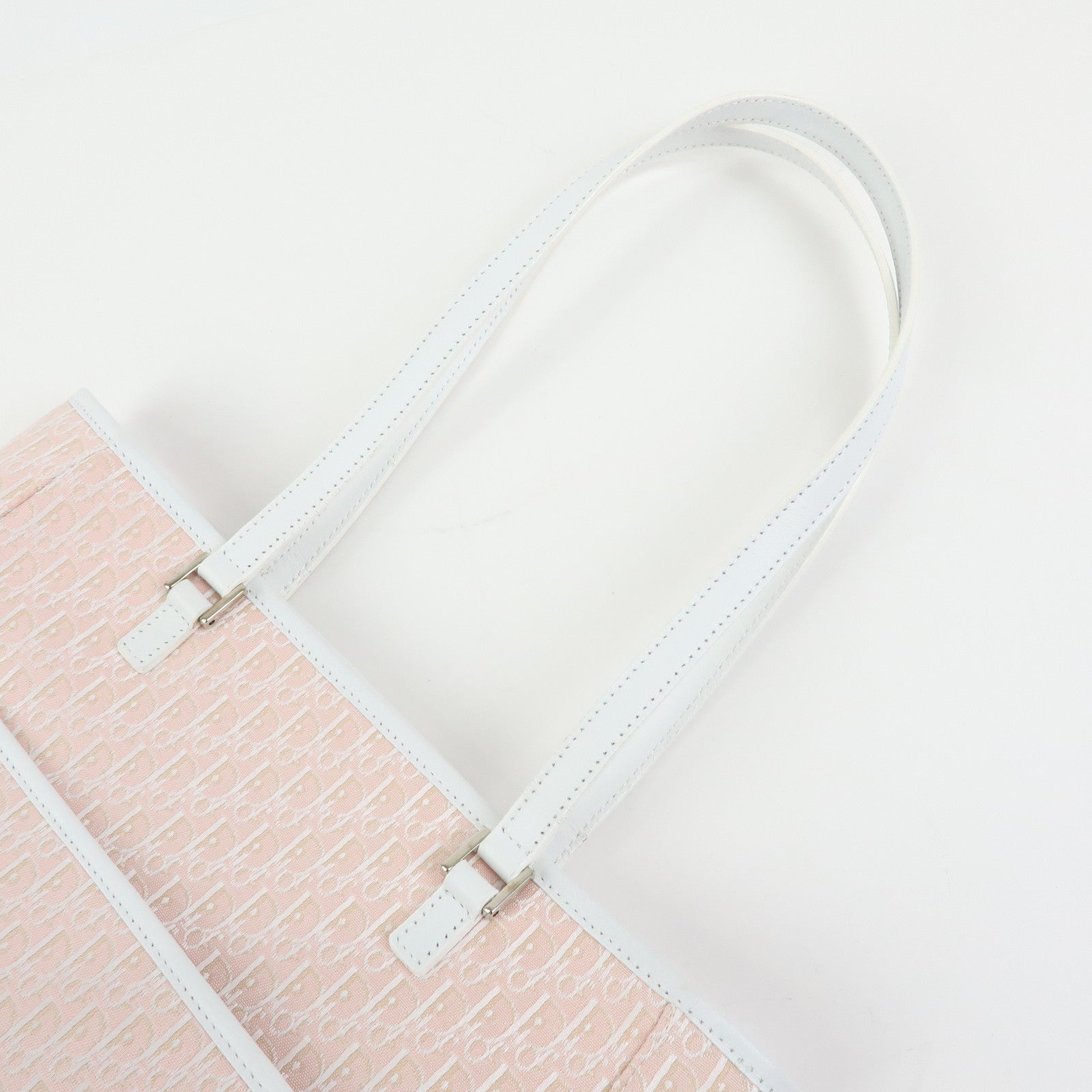 Christian Dior Trotter Jacquard Canvas Leather Tote Bag Pink White
