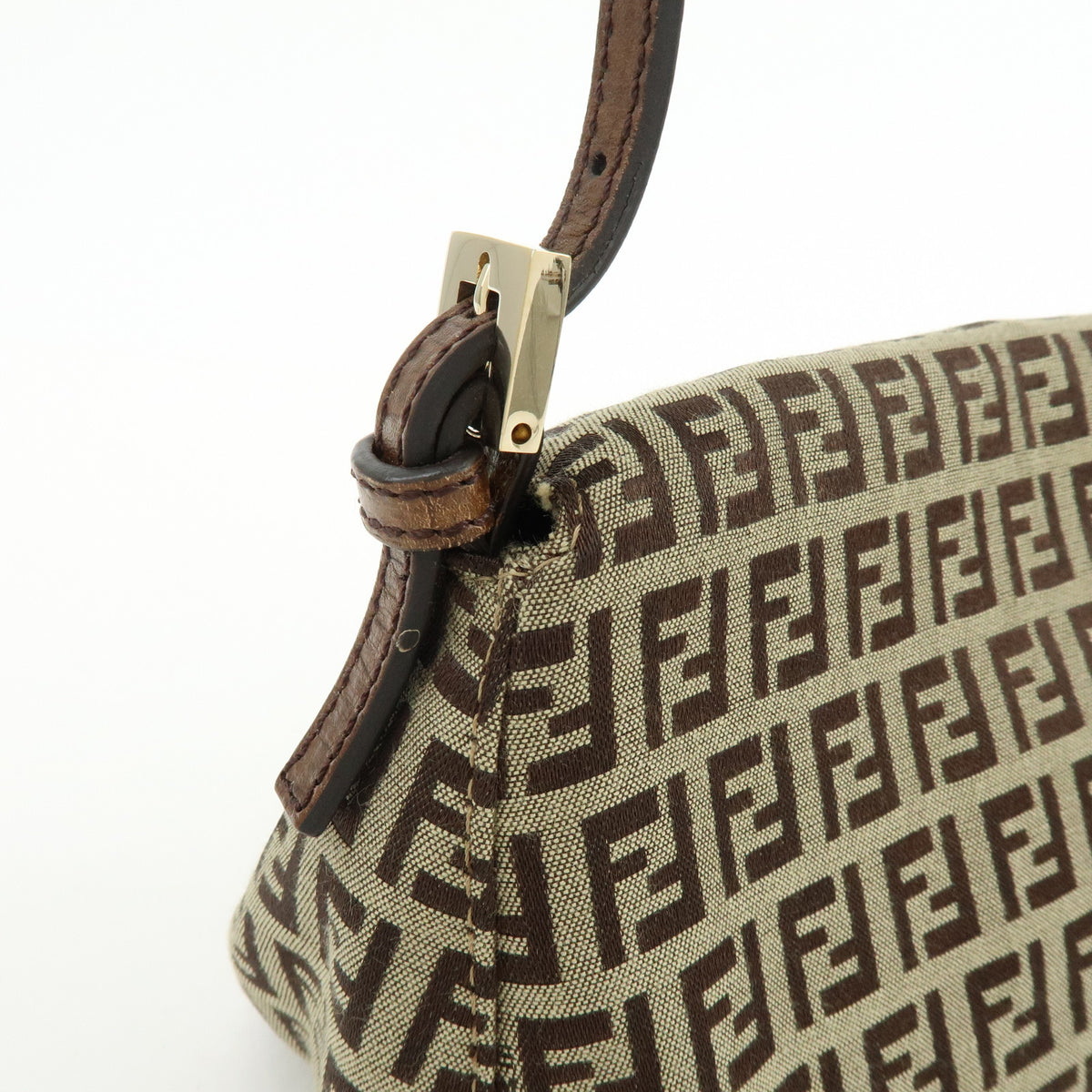 FENDI Mini Mamma Baguette Zucchino Canvas Leather Shoulder Bag 8BR180