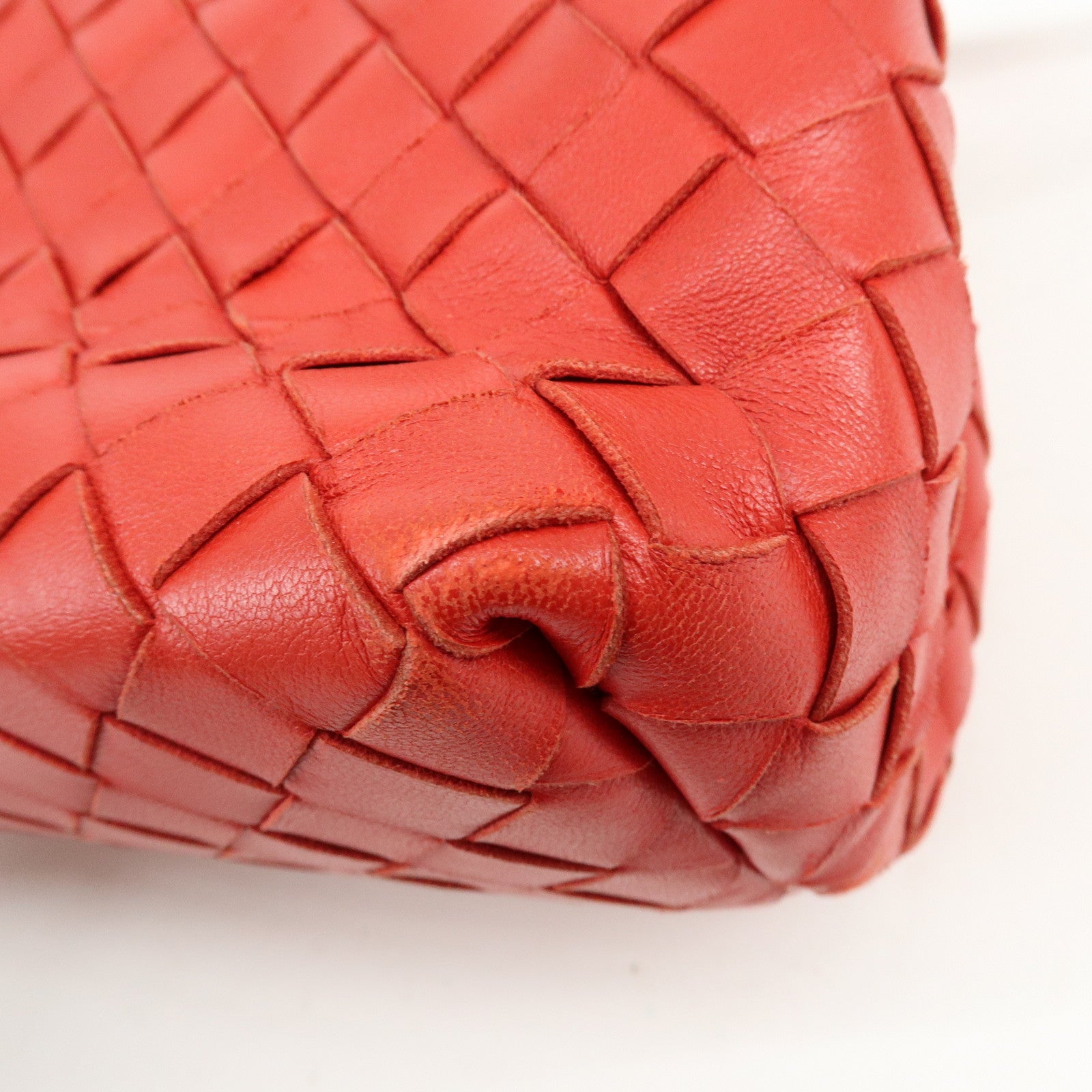BOTTEGA VENETA Intrecciato Leather Shoulder Bag Crossbody Bag Red
