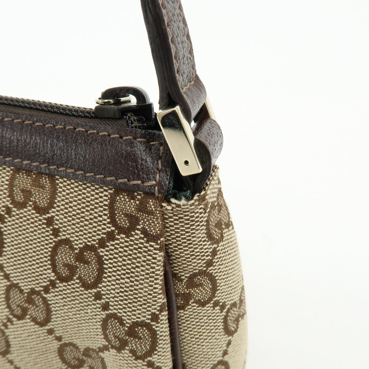 GUCCI Abbey GG Canvas Leather Accessory Pouch Hand Bag Brown 145750