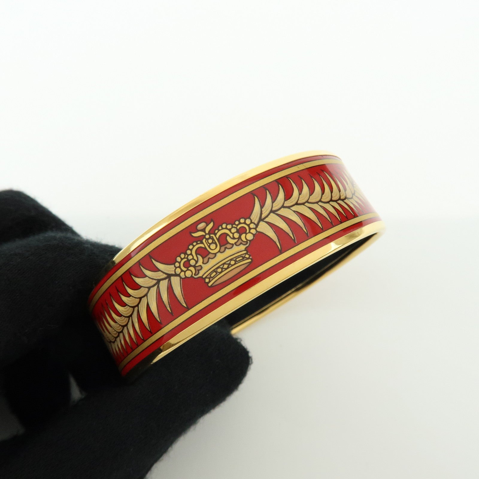 HERMES Email GM Plated Bangle Bracelet Tigre Royal Red Gold