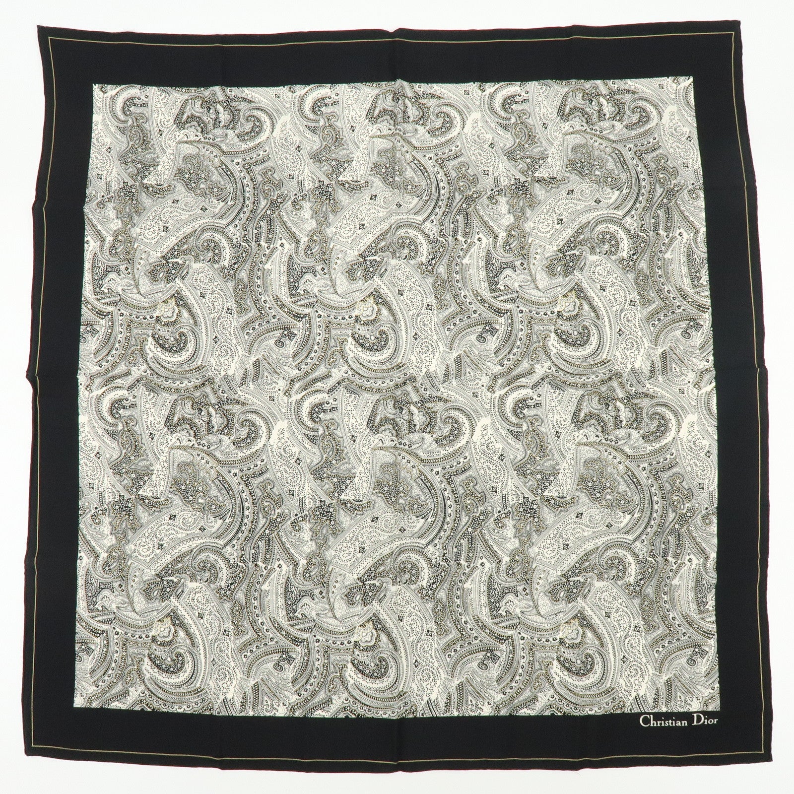 Christian Dior Set of 2 Silk 100% Scarf Flower Cat Paisley Pink Black