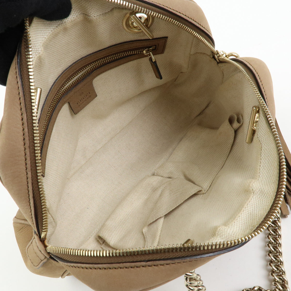 GUCCI SOHO Interlocking G Leather Chain Shoulder Bag Biege 308983