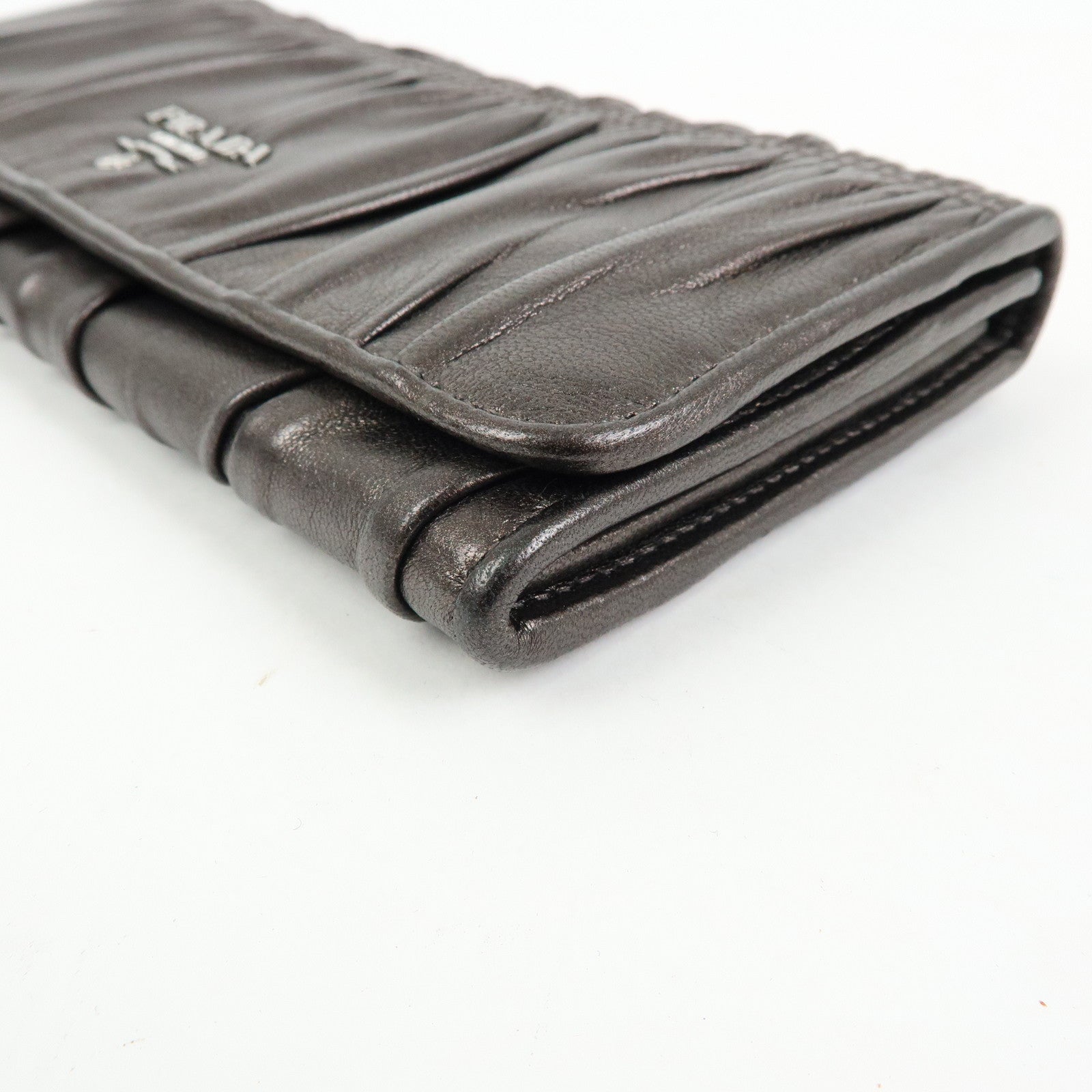 PRADA Logo Nappa Gaufre Leather Flap Bi-fold Long Wallet Bronze 1M1132