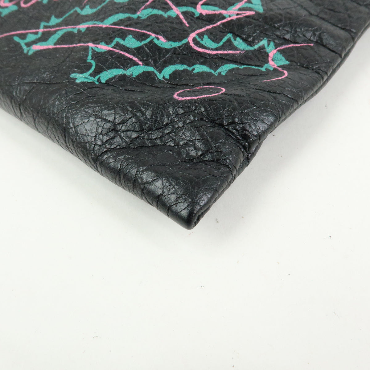 BALENCIAGA Graffiti Leather Clutch Bag Pouch Black Multicolor 459745