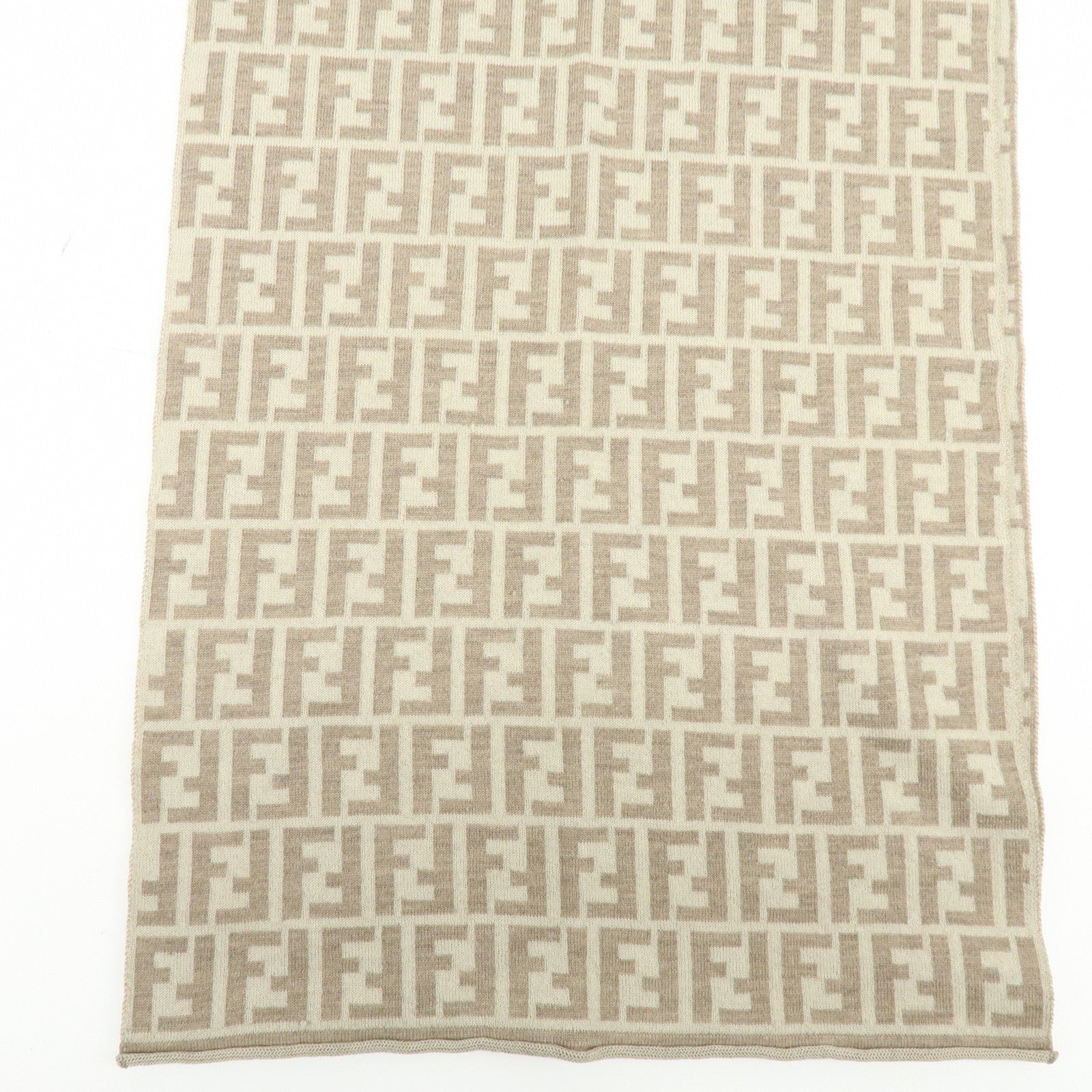 FENDI Zucca FF Logo Wool100% Scarf Stole Beige Ivory