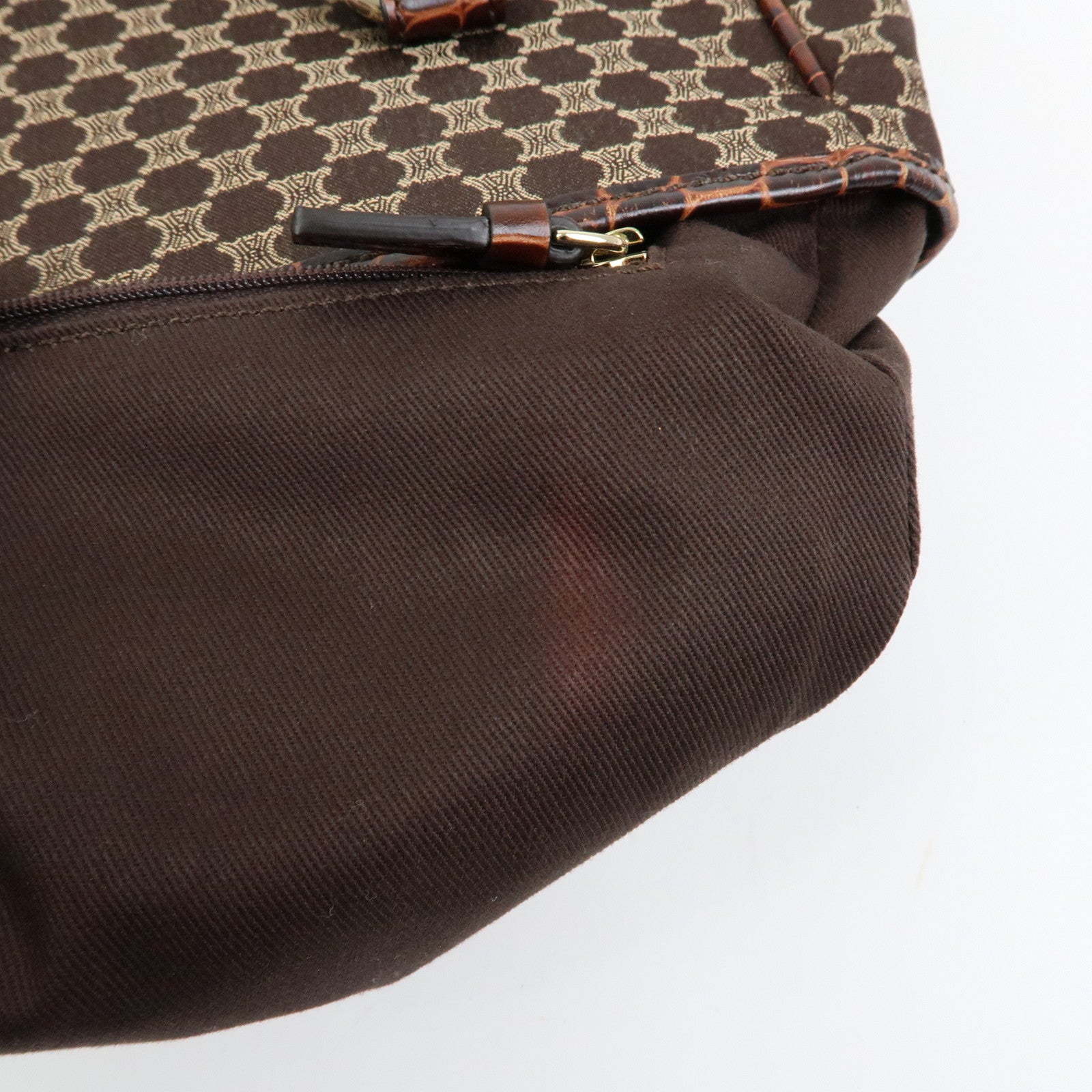 CELINE Macadam Embossed Leather Canvas Tote Bag Hand Bag Brown