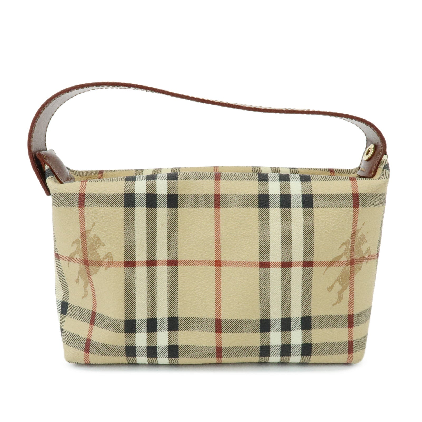 BURBERRY Nova Plaid PVC Leather Hand Bag Pouch Beige