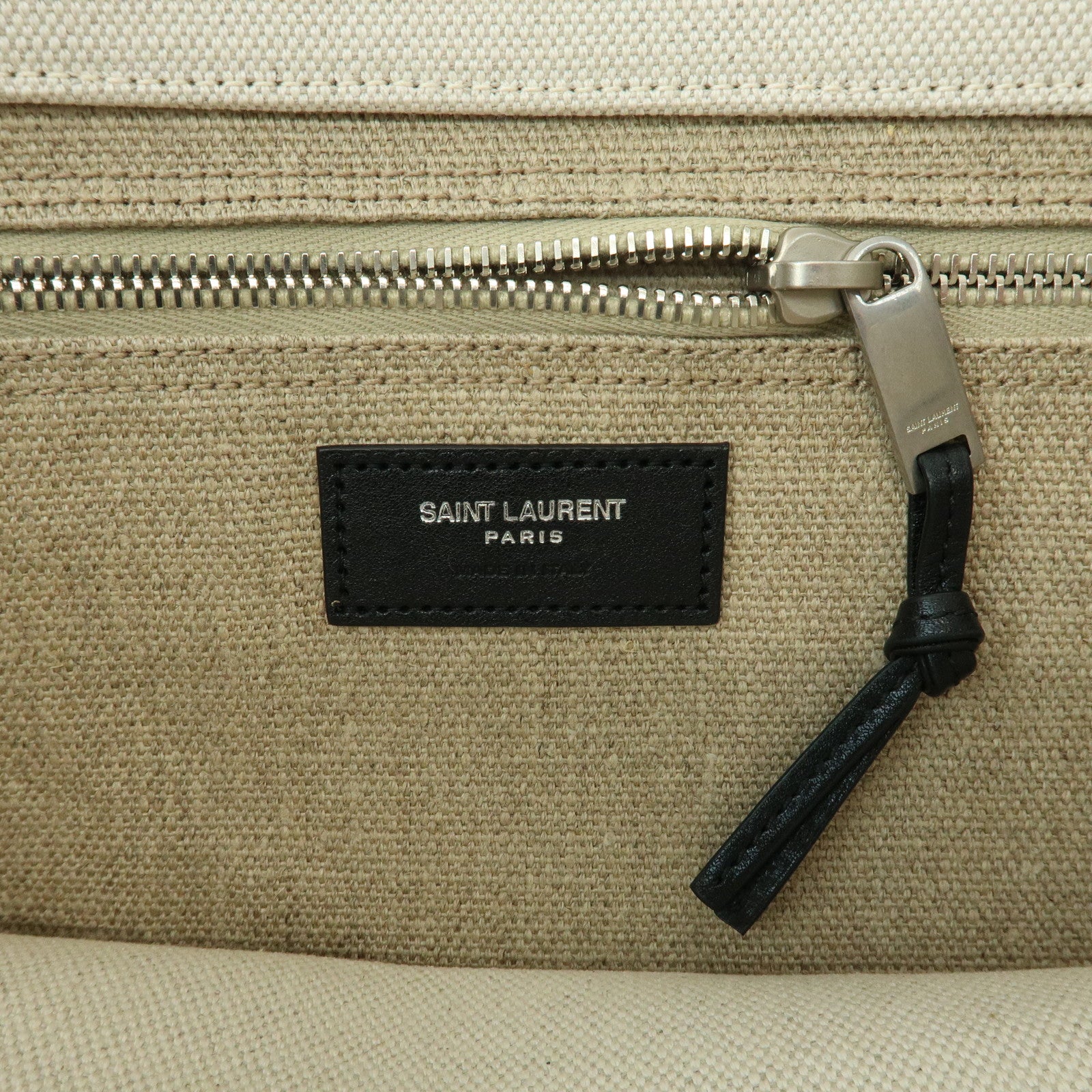 SAINT LAURENT PARIS Rive Gauche Cotton Leather Tote Bag Beige 617481