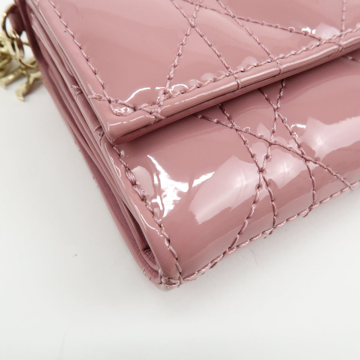 Christian Dior Cannage Lady Dior Patent Leather Compact Wallet Pink