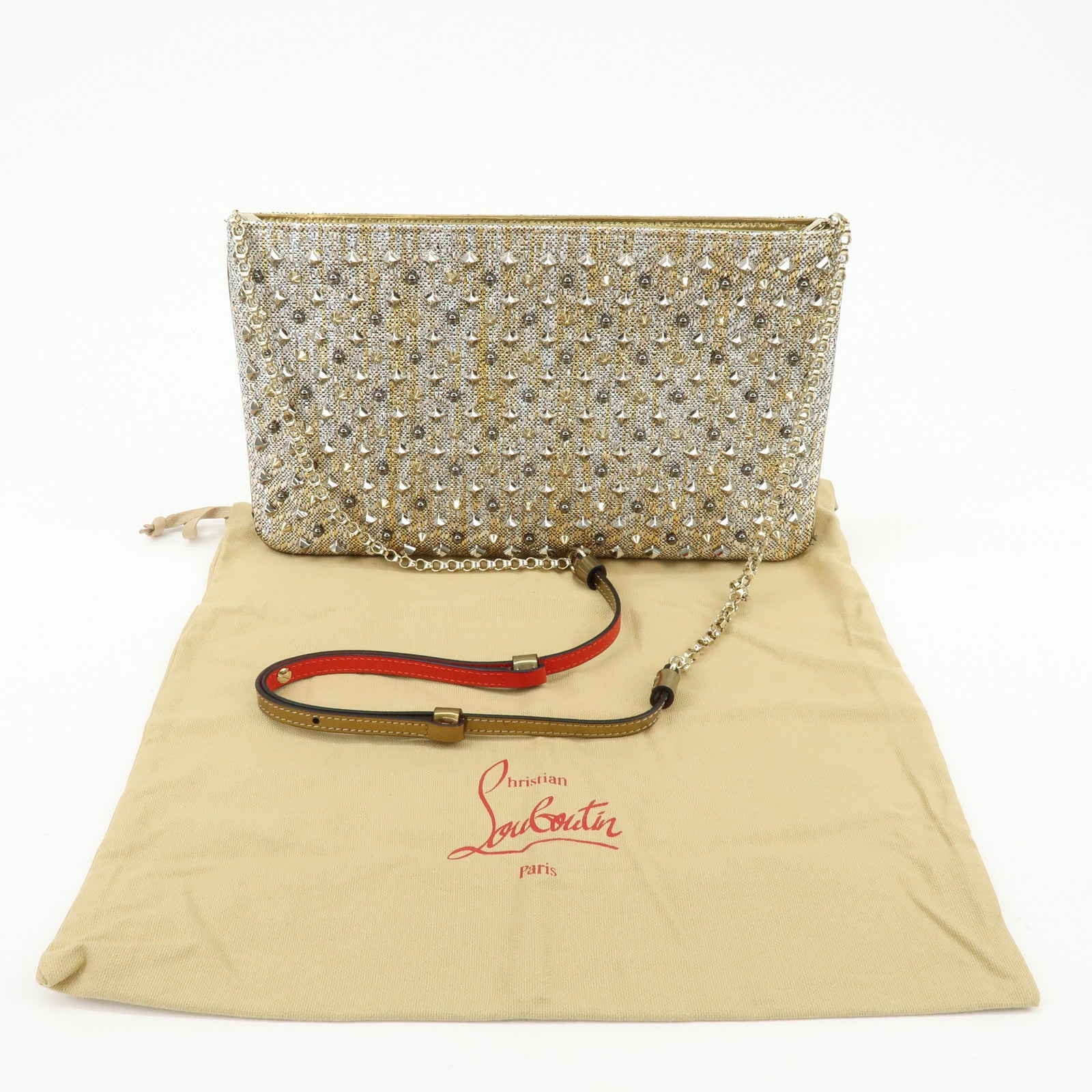 Christian Louboutin Glitter Patent Leather 2Way Bag Shoulder Bag Gold