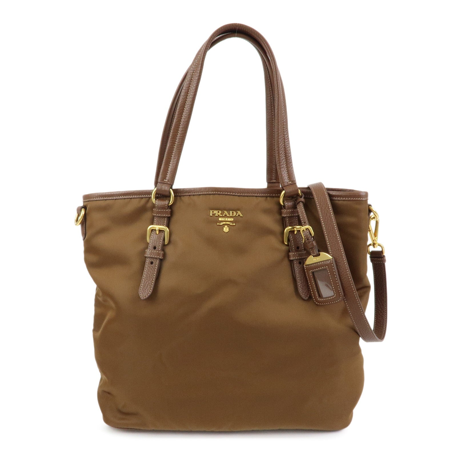 PRADA Logo Nylon Leather 2Way Bag Shoulder Bag Brown BR4991