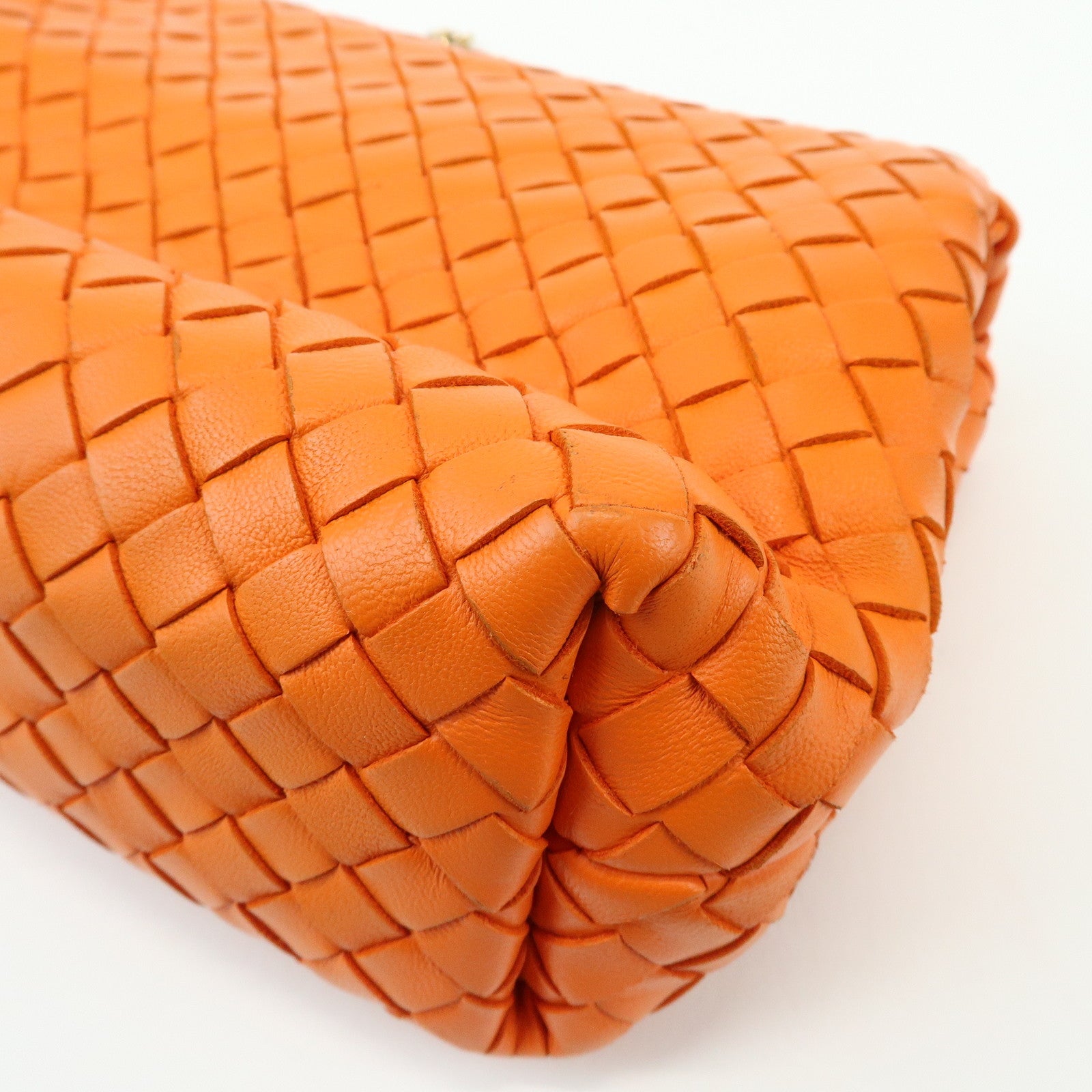 BOTTEGA VENETA Intrecciato Leather Chain Shoulder Bag Orange