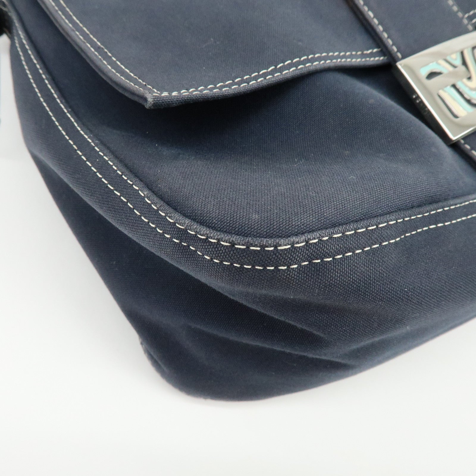 FENDI Mamma Baguette Canvas Shoulder Bag Marble Motif Navy  8BR001