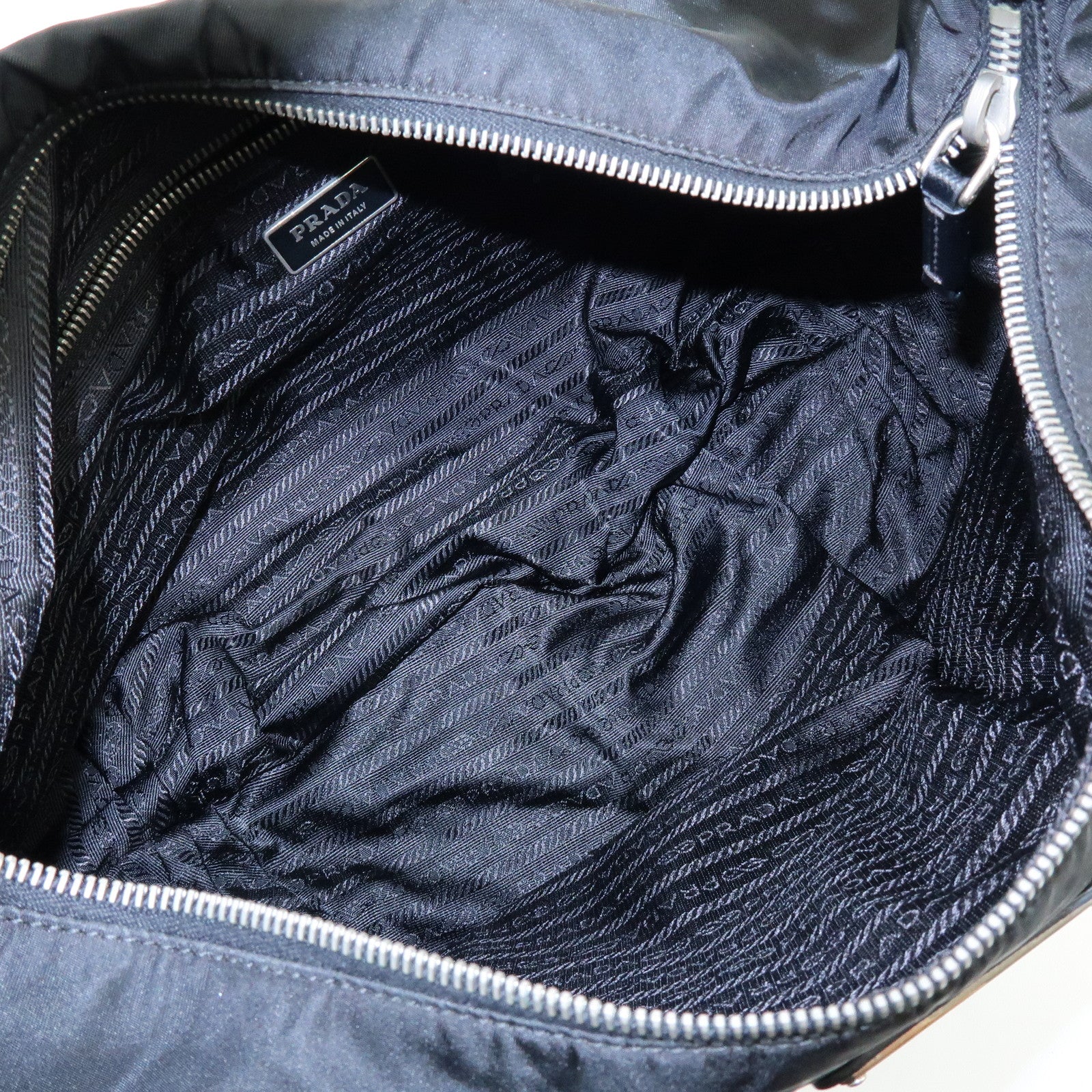 PRADA Triangle Logo Nylon Saffiano Leather Shoulder Bag Black BR3291