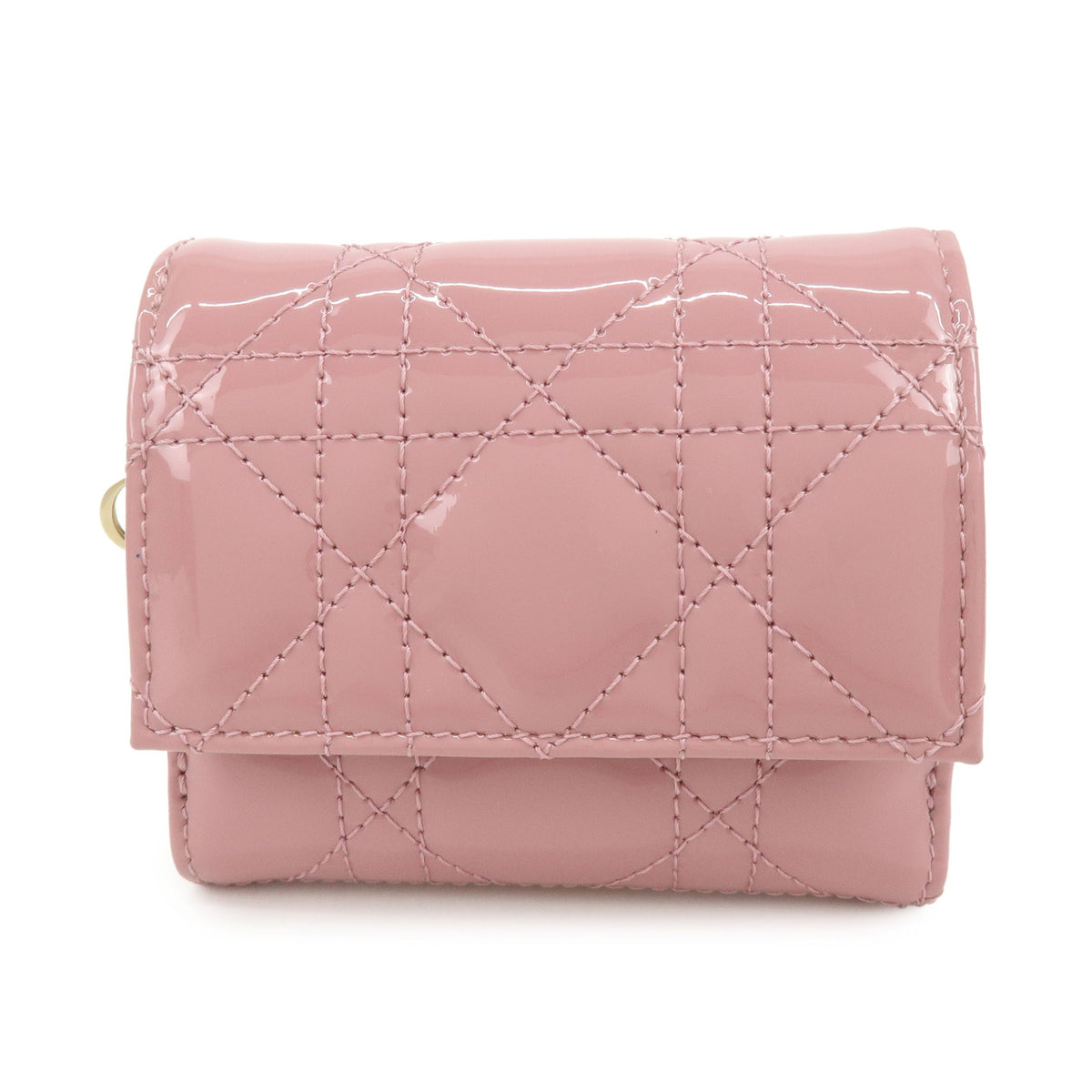 Christian Dior Cannage Lady Dior Patent Leather Compact Wallet Pink
