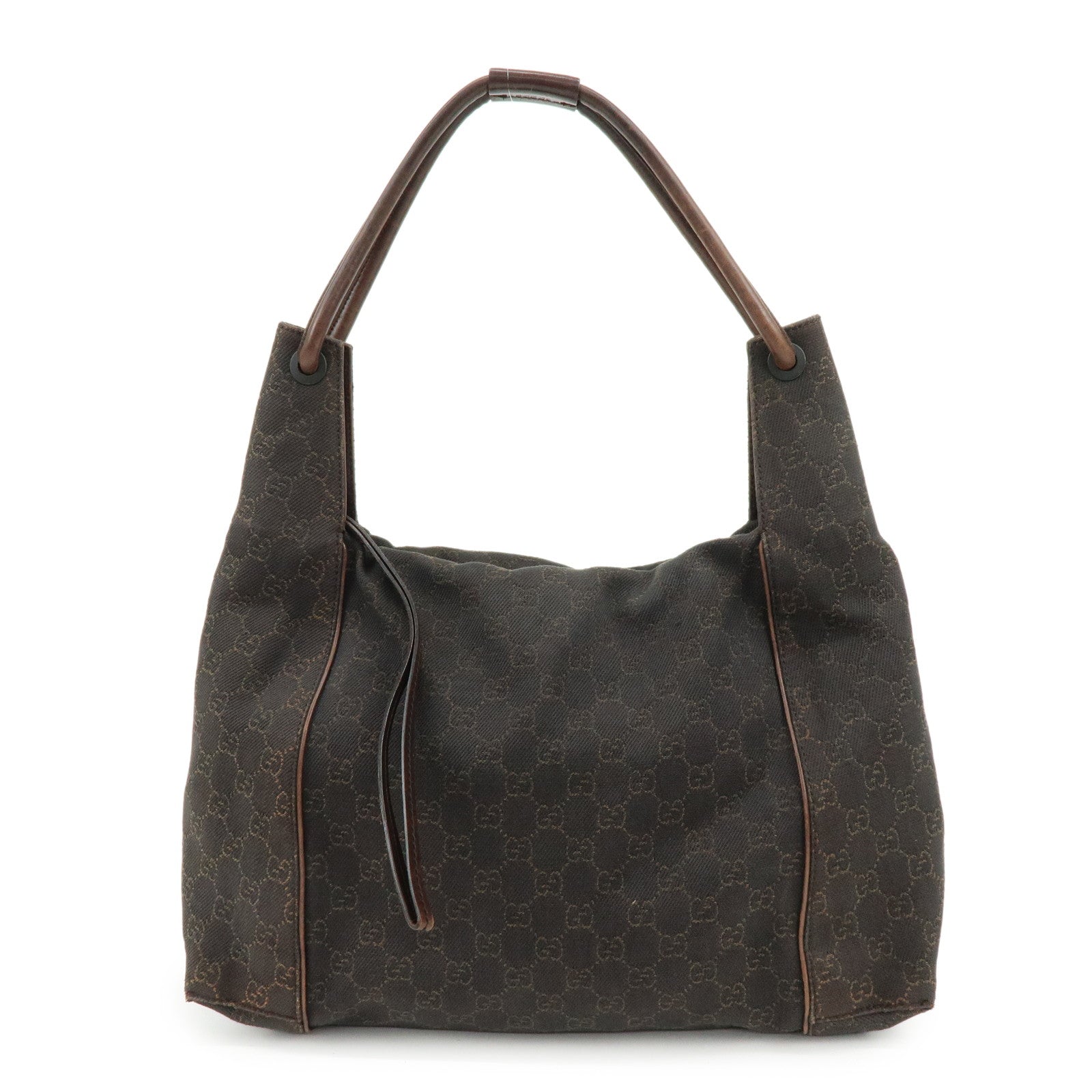 GUCCI GG Canvas Leather Shoulder Bag Hand Bag Dark Brown 101292