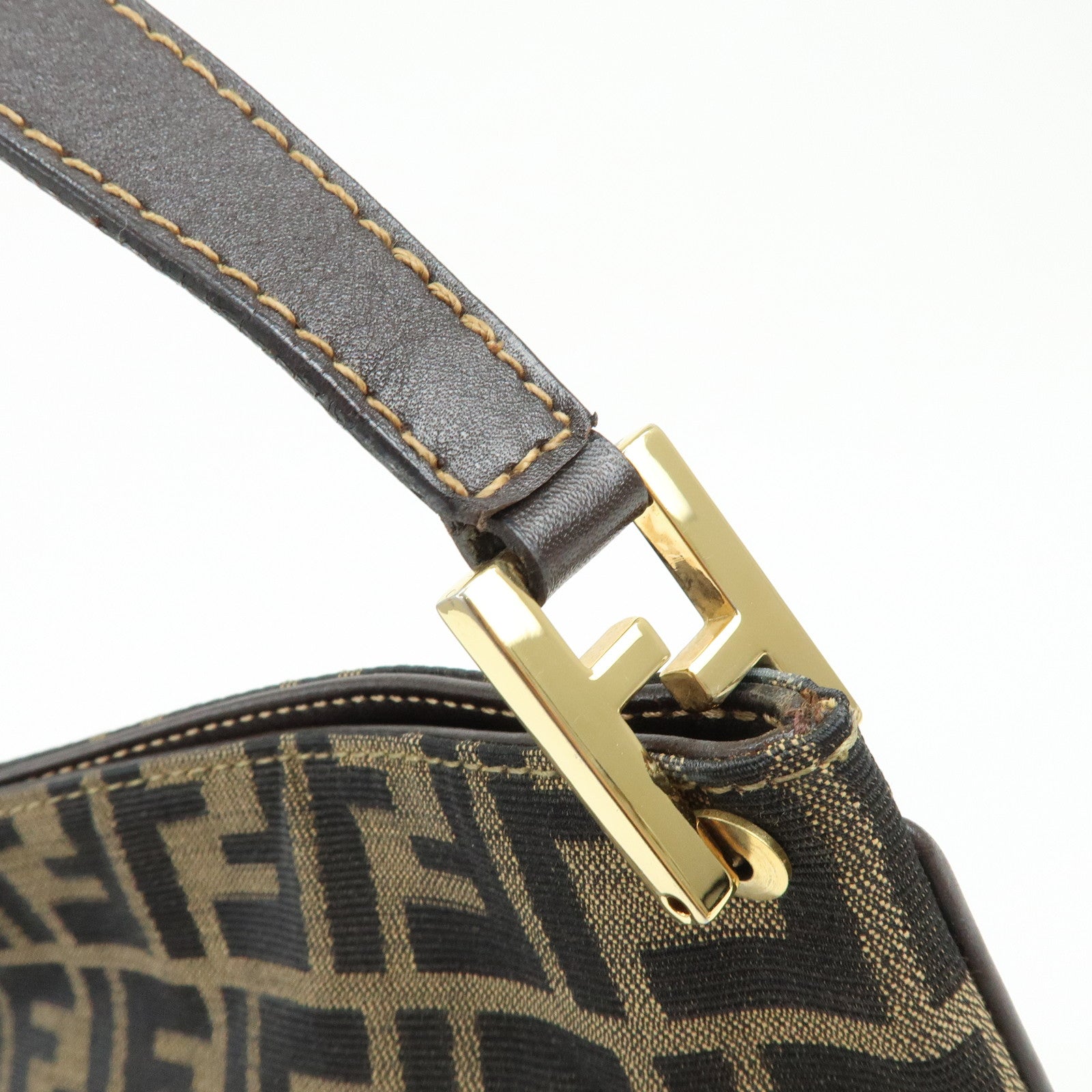 FENDI Zucca Jacquard Canvas Leather Shoulder Bag Brown Black