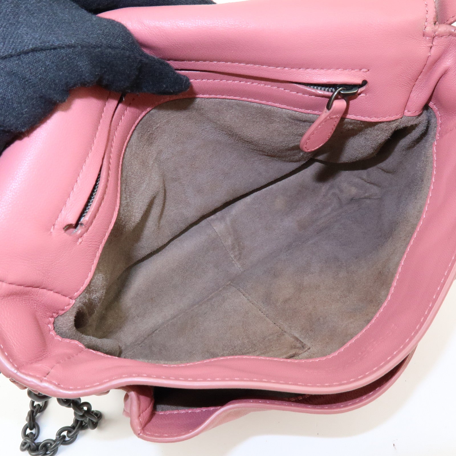 BOTTEGA VENETA Intrecciato Leather Chain Shoulder Bag Pink