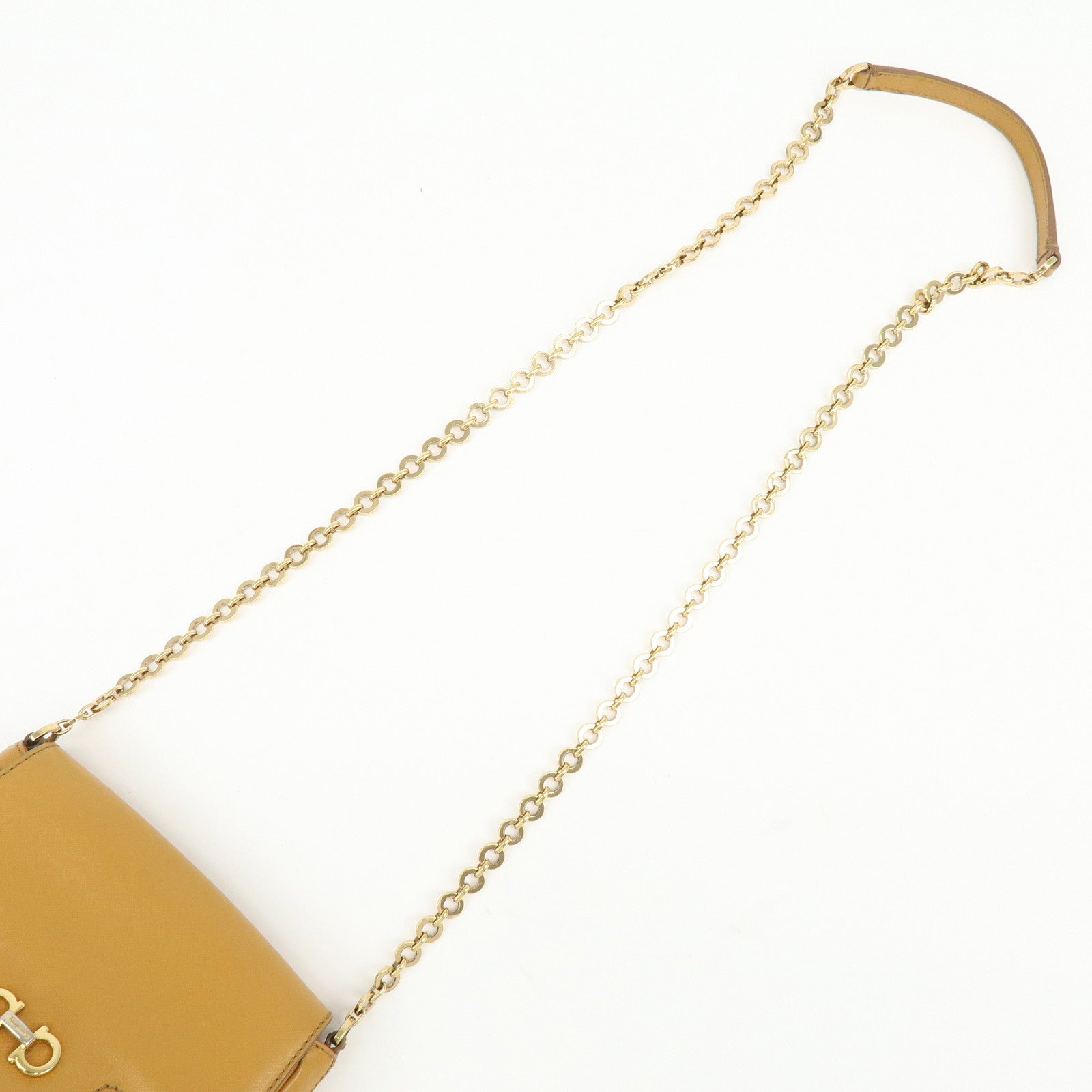 Ferragamo Gancini Leather Chain Shoulder Bag Crossbody Bag Light Brown
