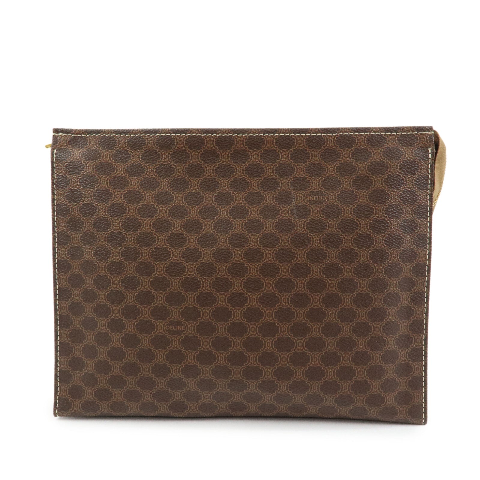 Celine Macadam PVC Leather Clutch Bag Flat Pouch Brown