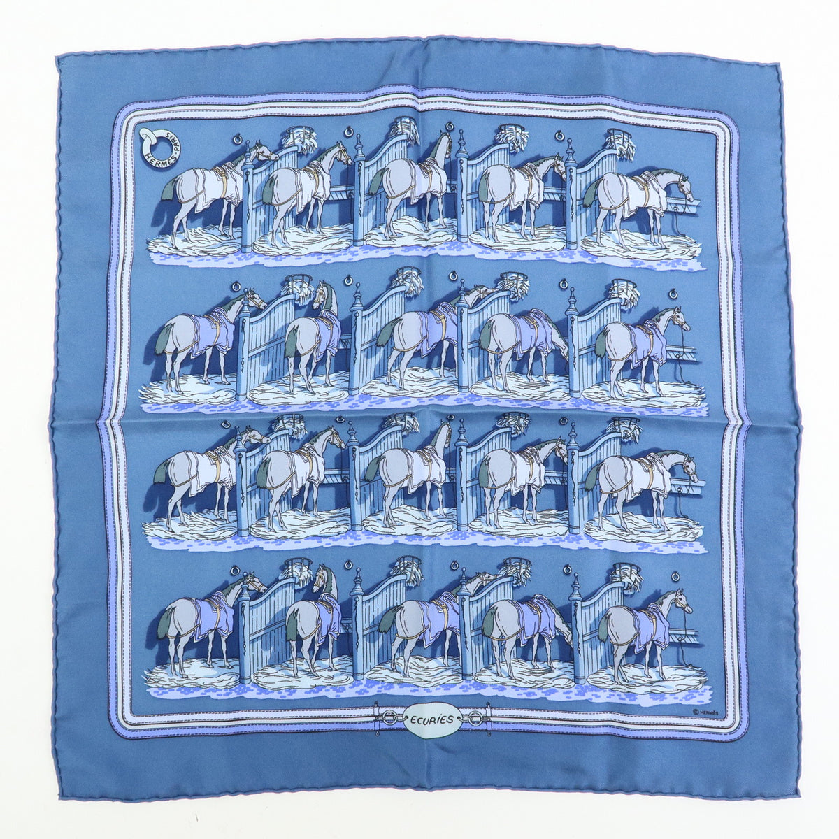 HERMES Carre 42 Lot of 2 Silk 100% Scarf  CRURIES/Cliqueti Blue