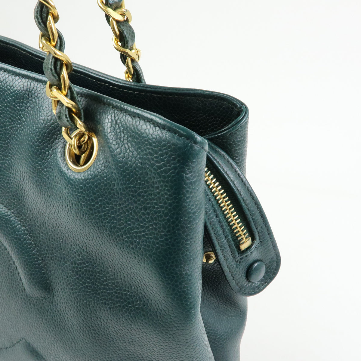 CHANELCOCO Mark Caviarskin Chain Shoulder Bag Tote Bag Dark Green