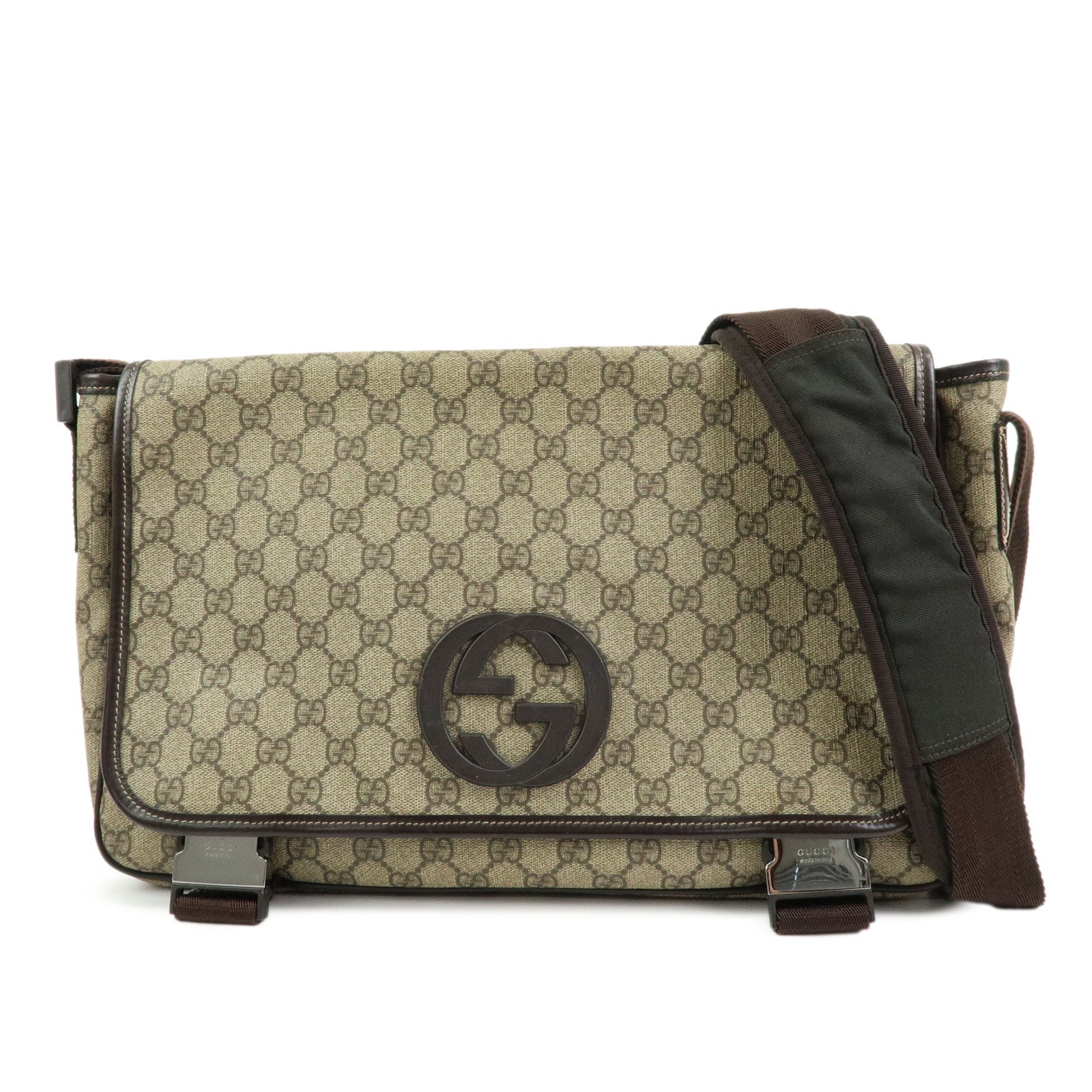GUCCI Interlocking G GG Supreme Leather Shoulder Bag Brown 223661