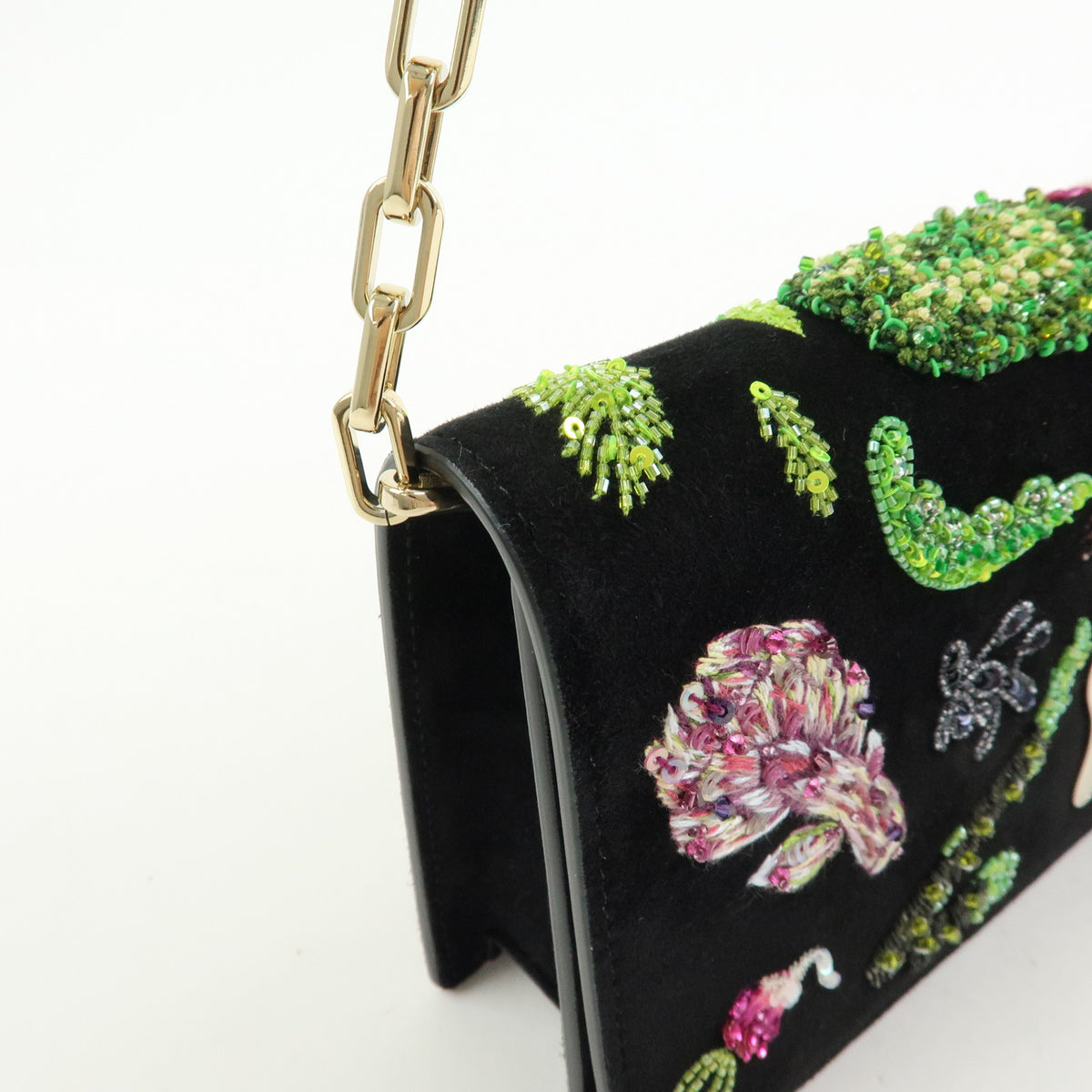 Christian Louboutin Suede Bettina Chain Shoulder Bag Black Green Purple
