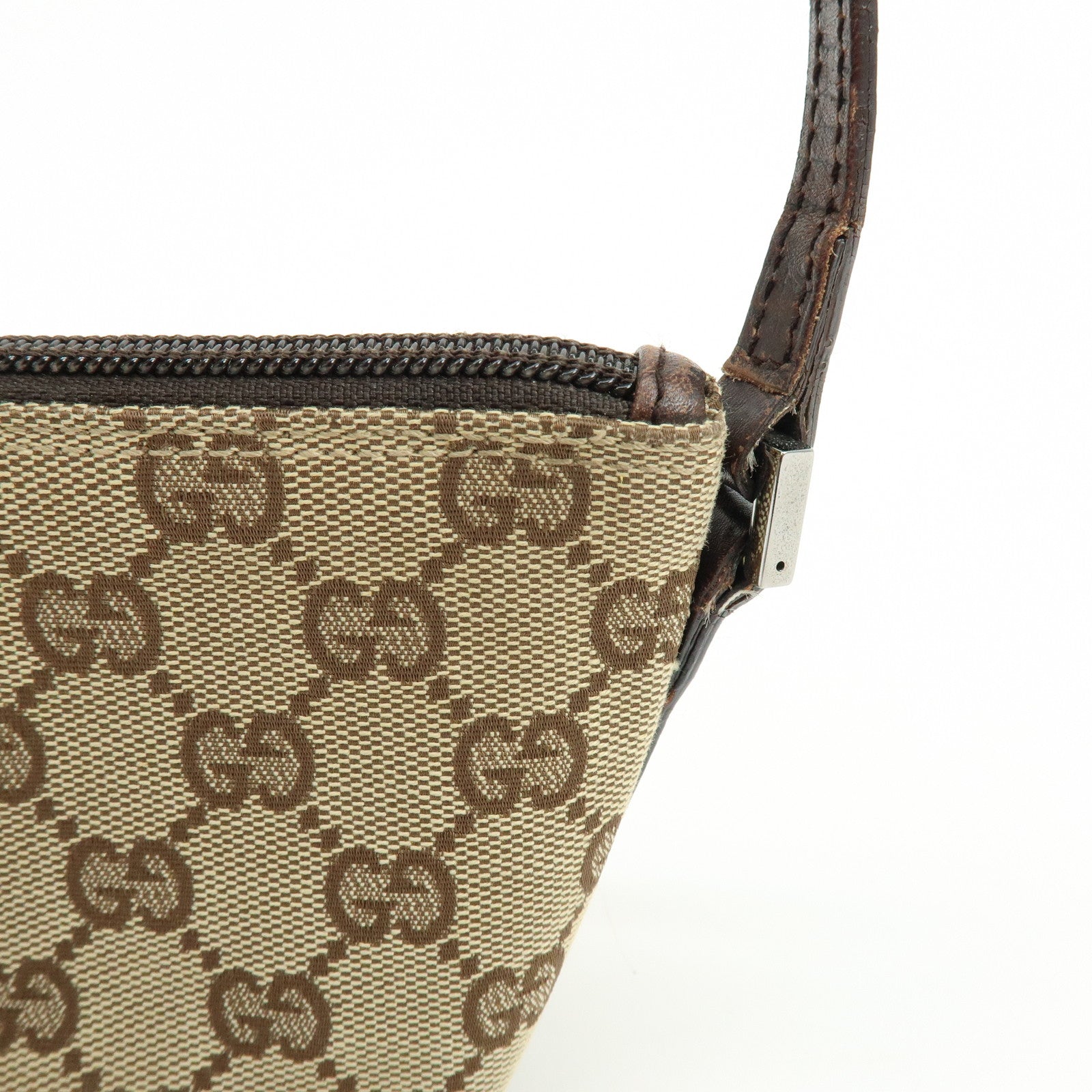 GUCCI Boat Bag GG Canvas Leather Hand Bag Accessory Pouch 07198