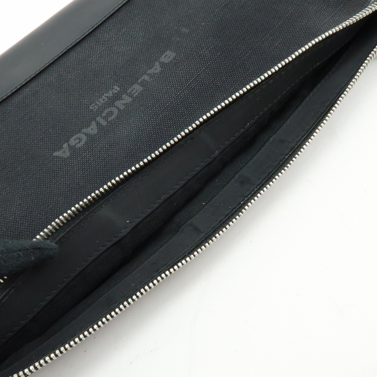 BALENCIAGA Navy Clip M Canvas Leather Clutch Bag Black 373834