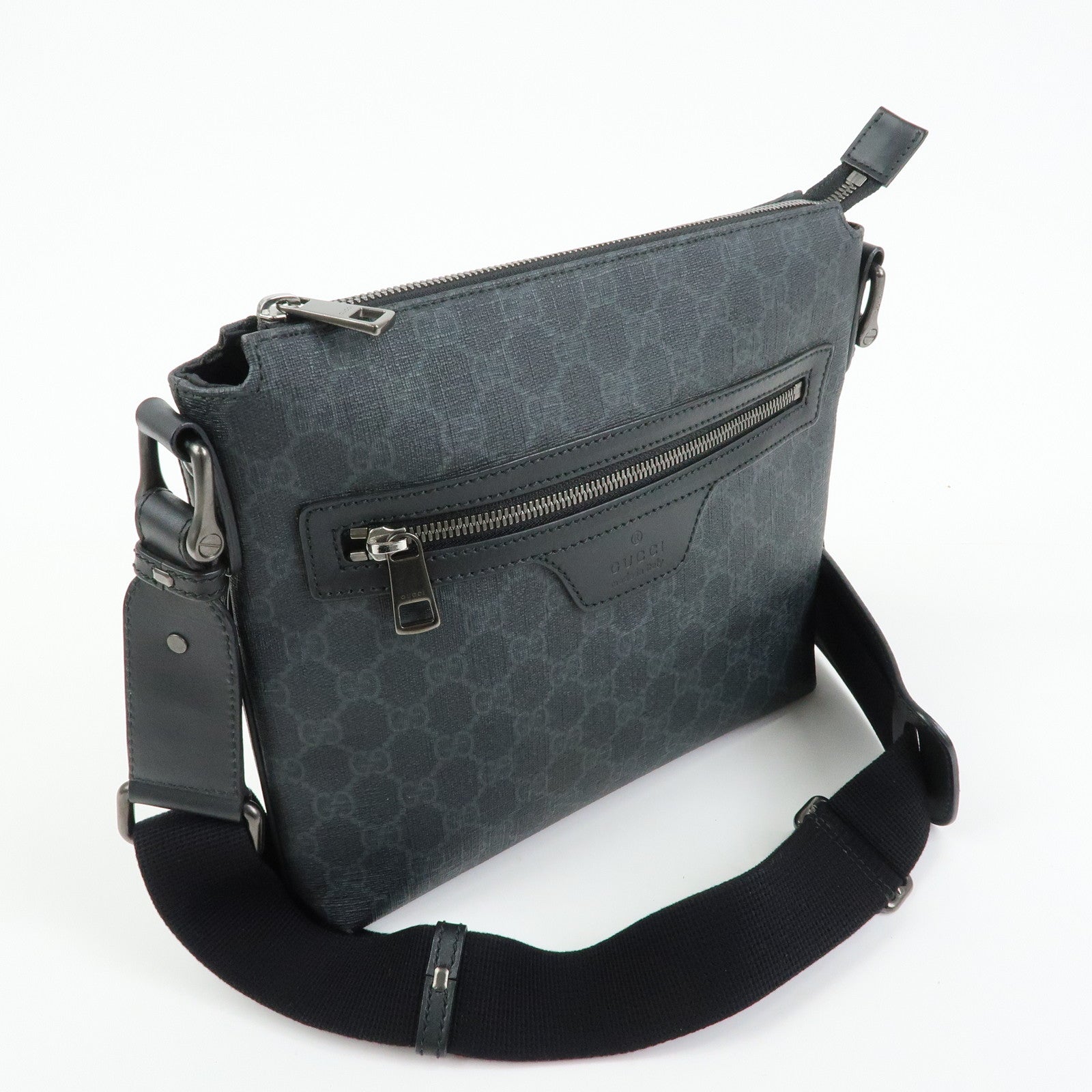 GUCCI GG Supreme Leather Shoulder Bag Crossbody Bag Black 387514