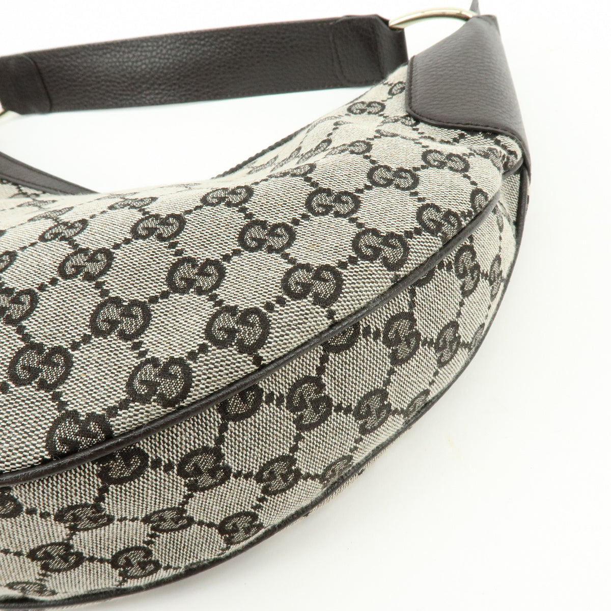 GUCCI GG Canvas Leather Shoulder Bag Dark Brown 257297