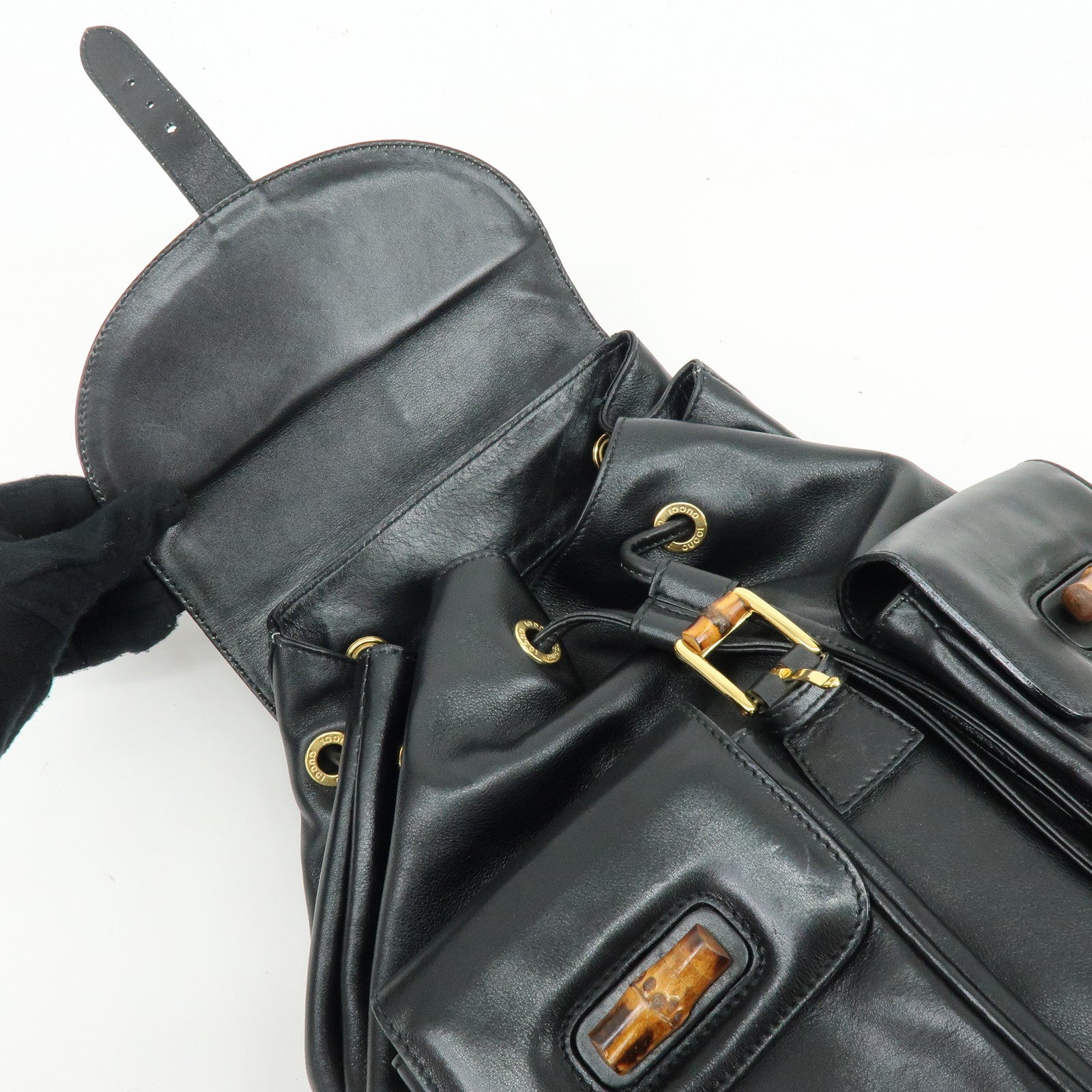 GUCCI Bamboo Leather Backpack Rucksack Black 003・2058・0016
