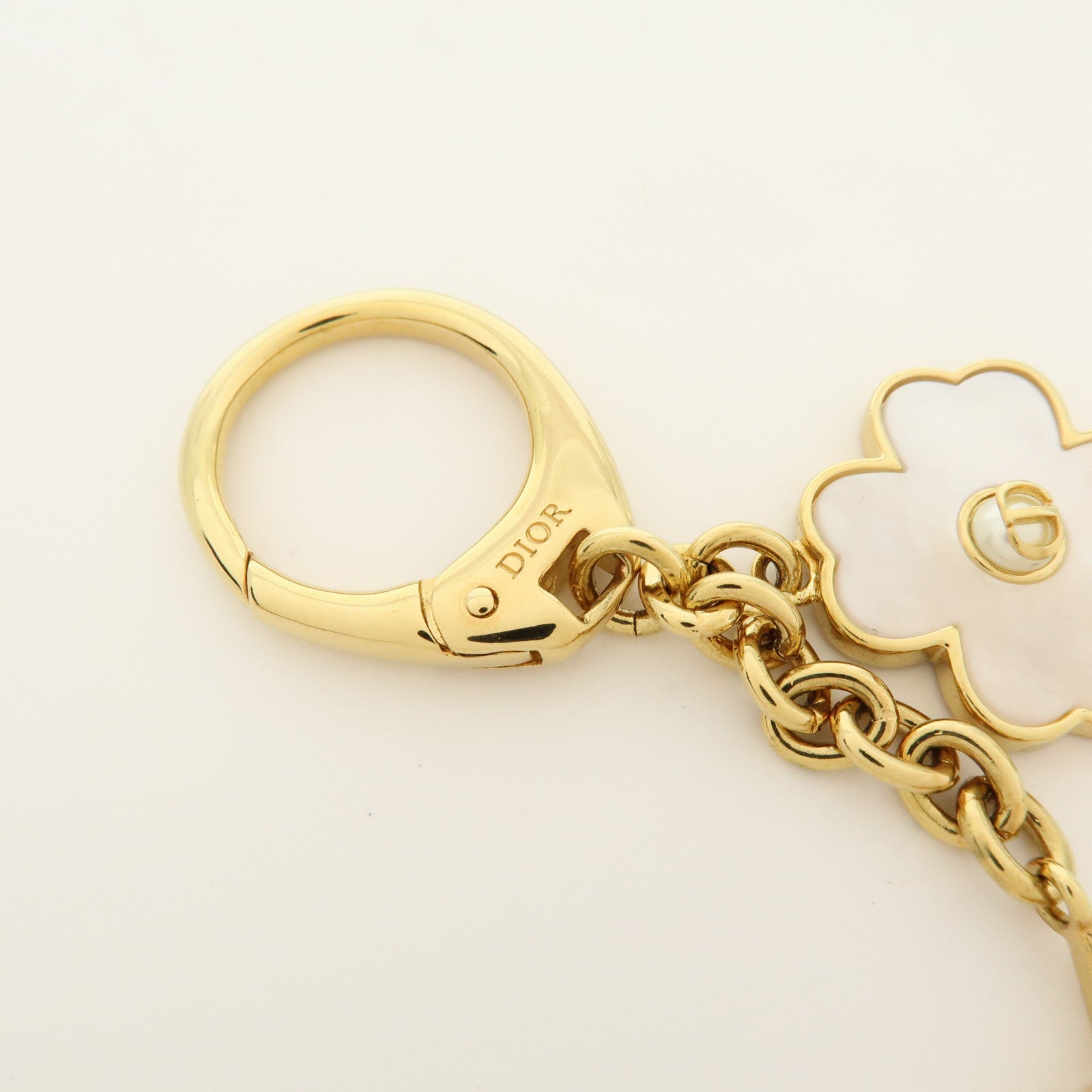 Christian Dior Metal Mother of Pearl Bag Charm Key Holder Clover Star