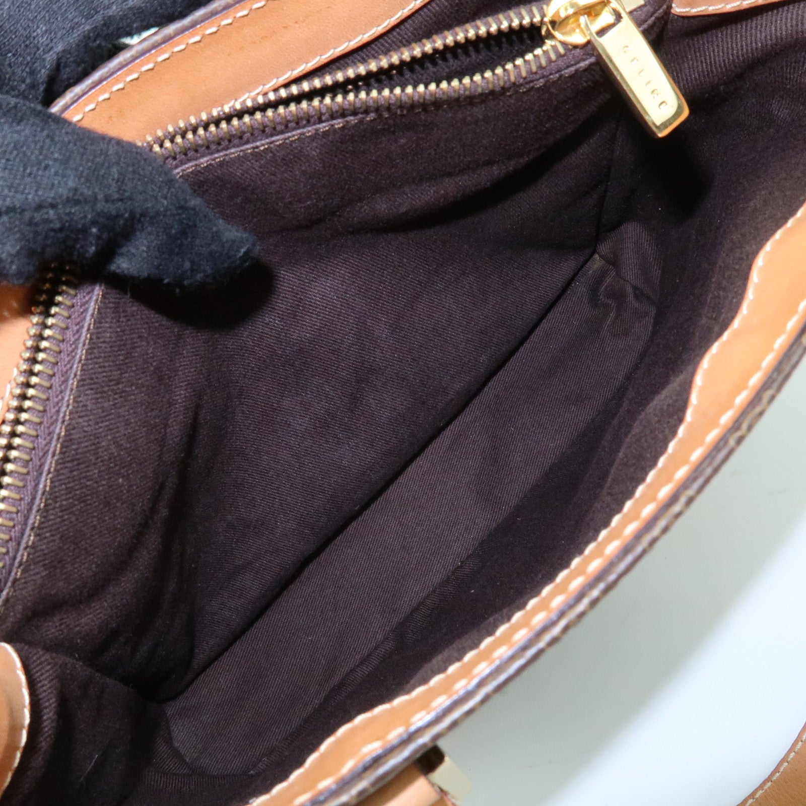 CELINE Macadam Leather Hand Bag Tote Bag Brown