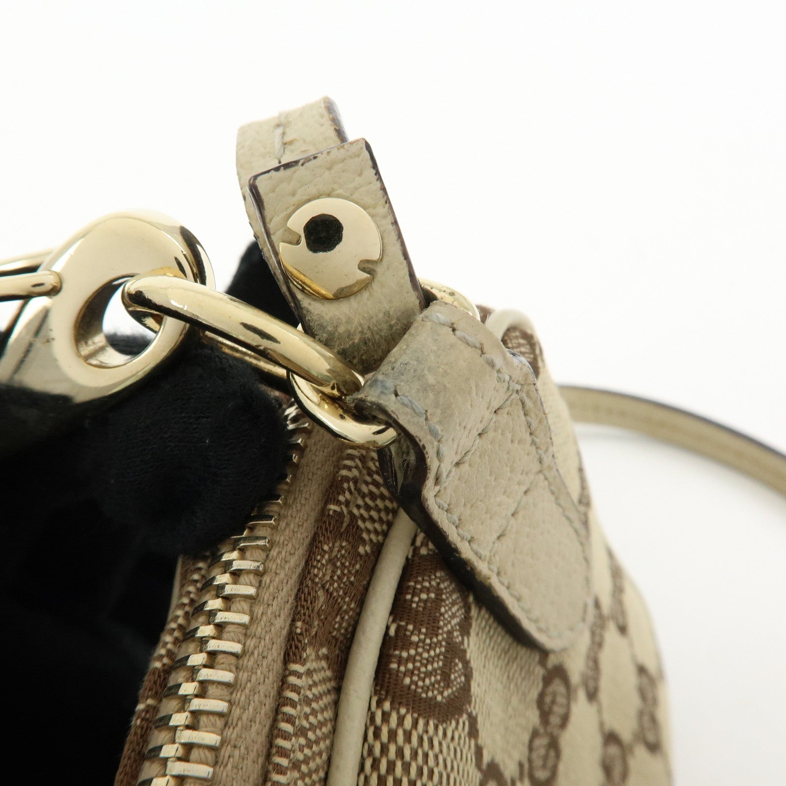 GUCCI GG Canvas Leather Shoulder Crossbody Bag Beige White 120975